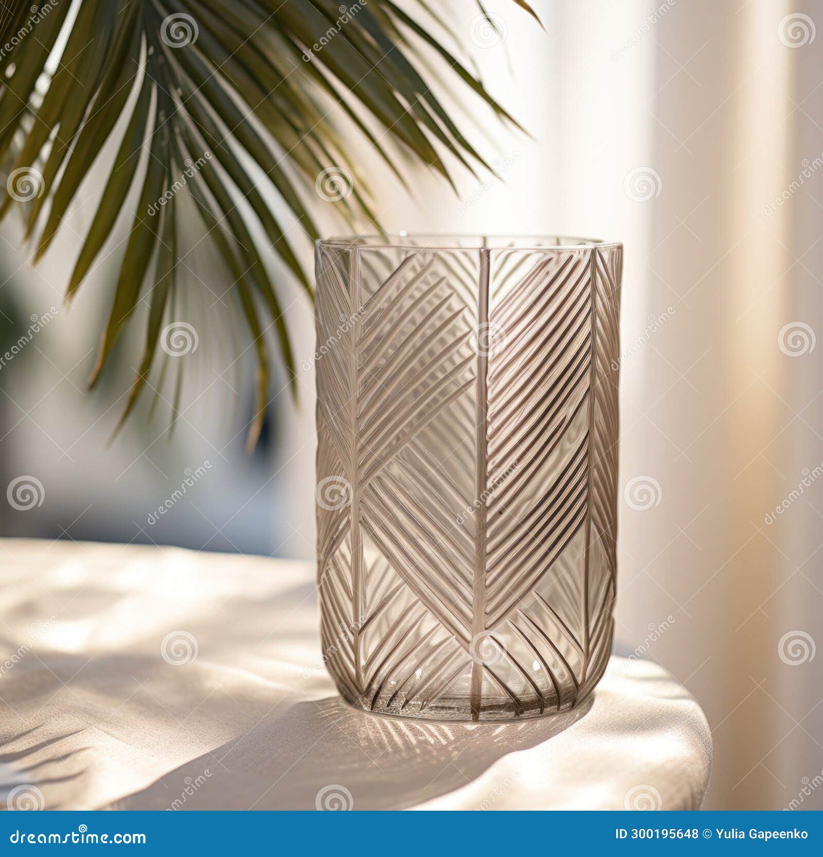A Picture of a Large Palm Leaf in a Glass Vase Stock Photo Image of
