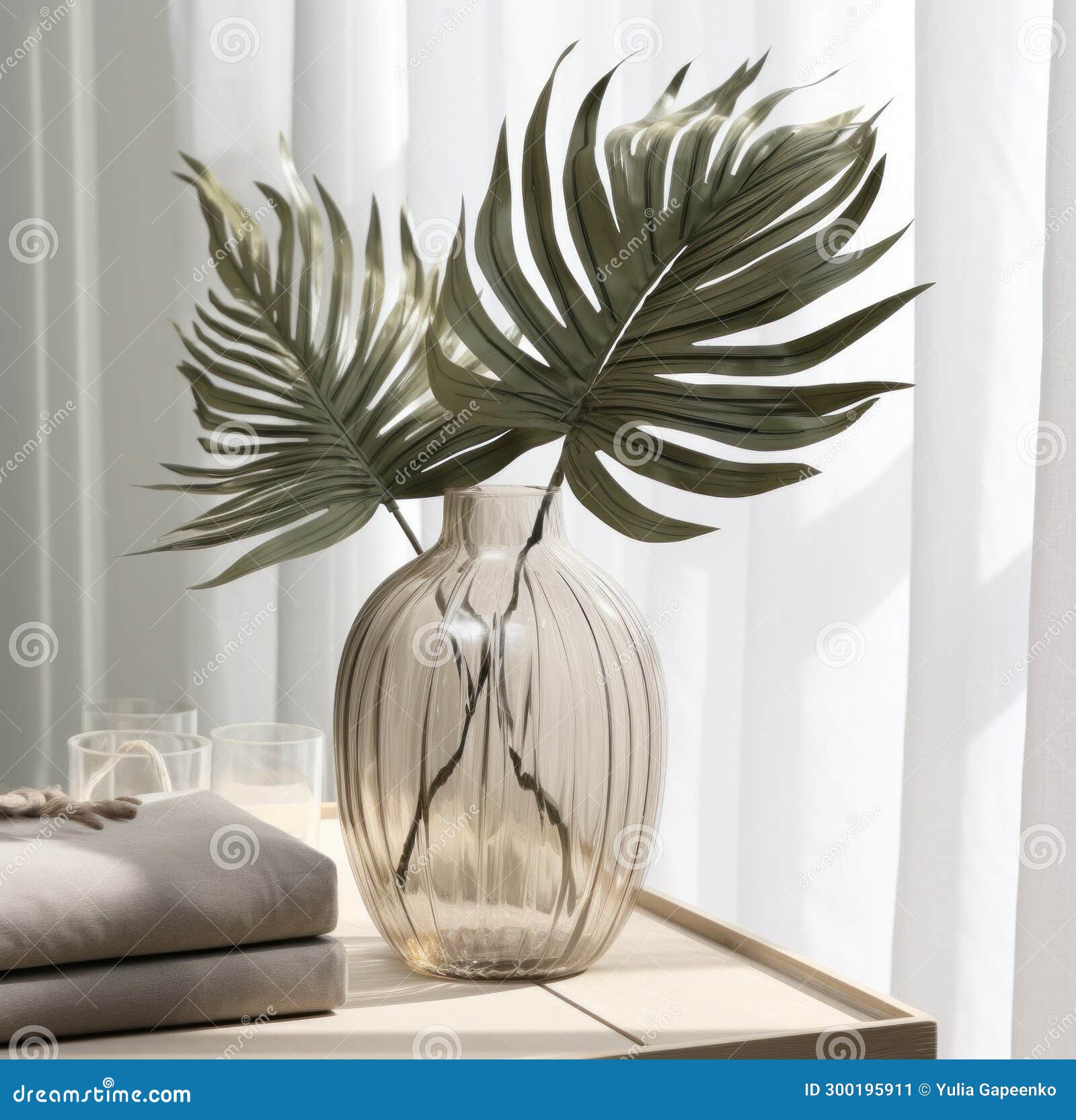 A Picture of a Large Palm Leaf in a Glass Vase Stock Image Image of