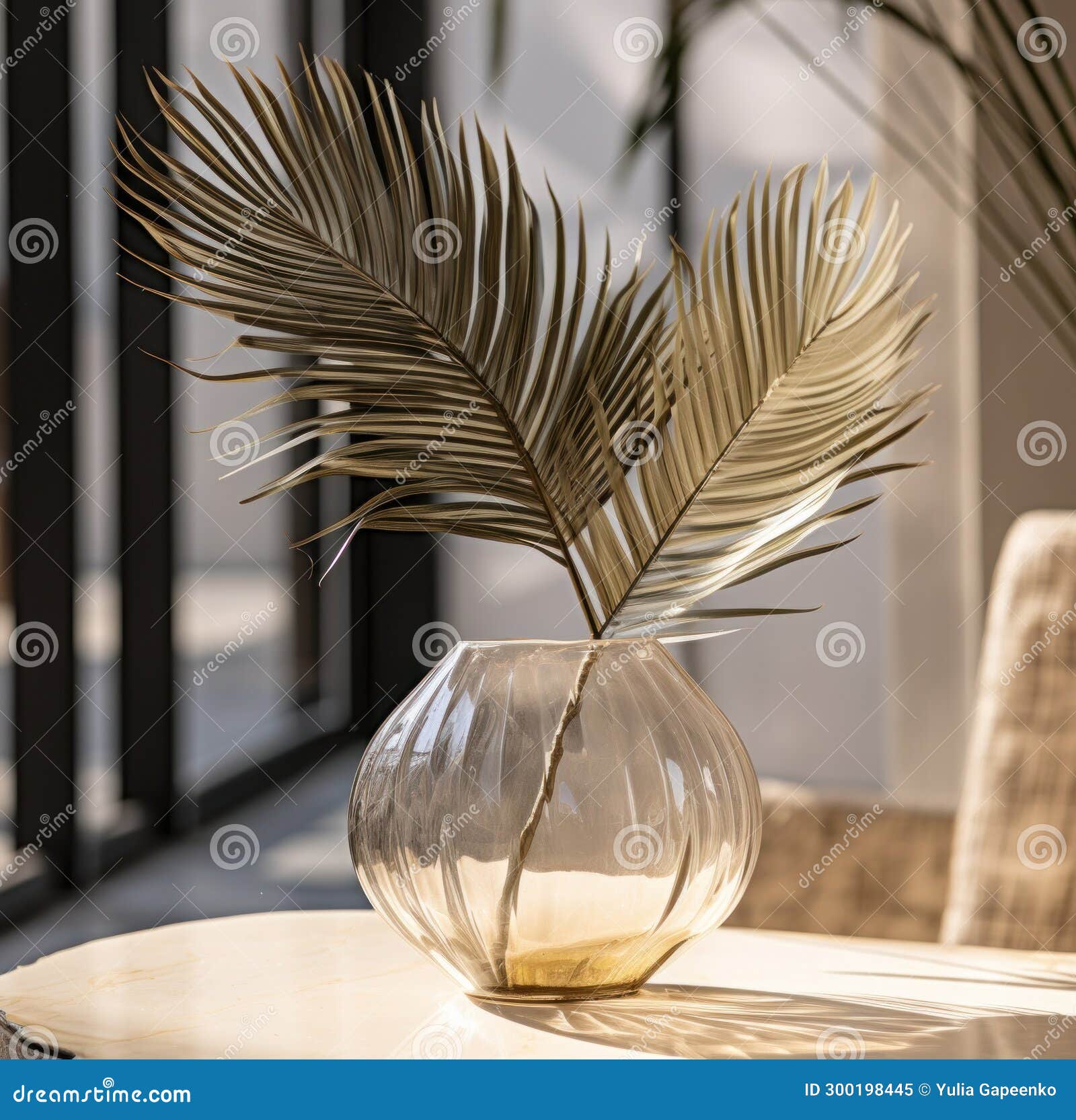 A Picture of a Large Palm Leaf in a Glass Vase Stock Image Image of