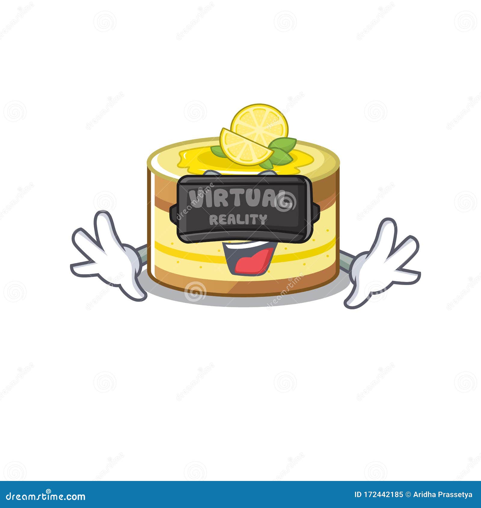 A Picture of Lemon Cake Character Wearing Virtual Reality Headset Stock