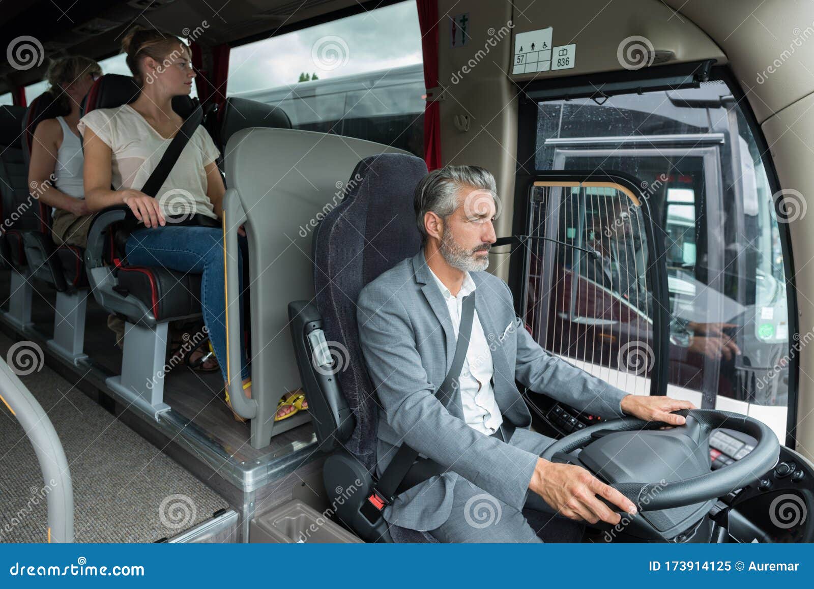 Picture Male Bus Driver with Passengers Stock Image Image of auto