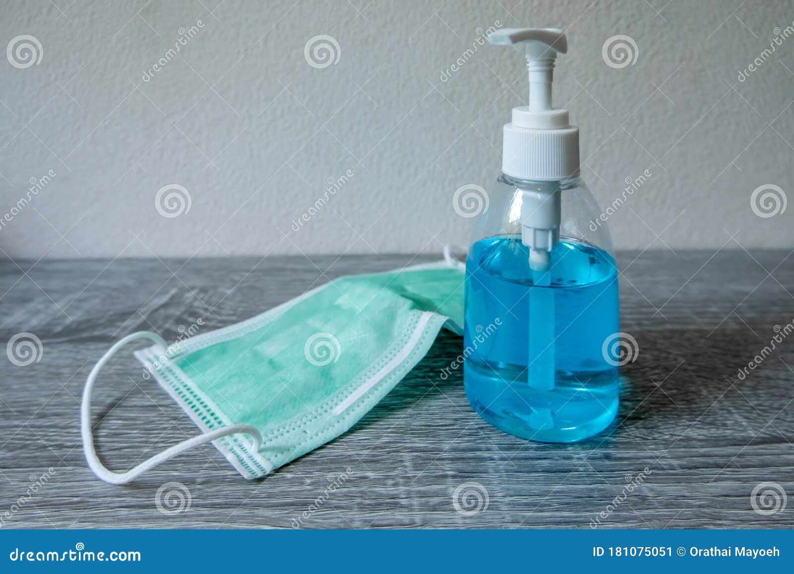 Picture Of Medical Surgical Mask And Alcohol Hand Sanitizer Wash Dirt