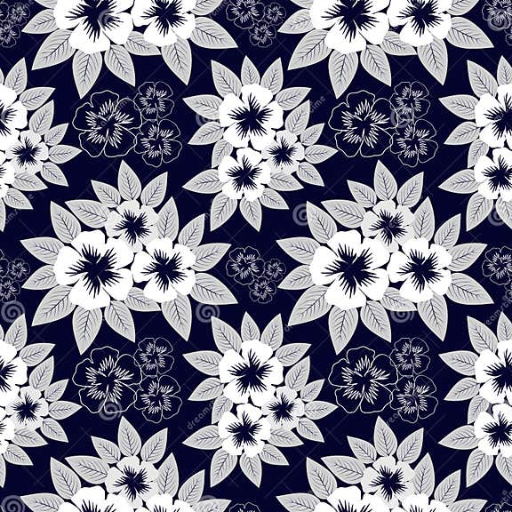 Seamless Navy Blue Pattern with White Flowers Stock Vector