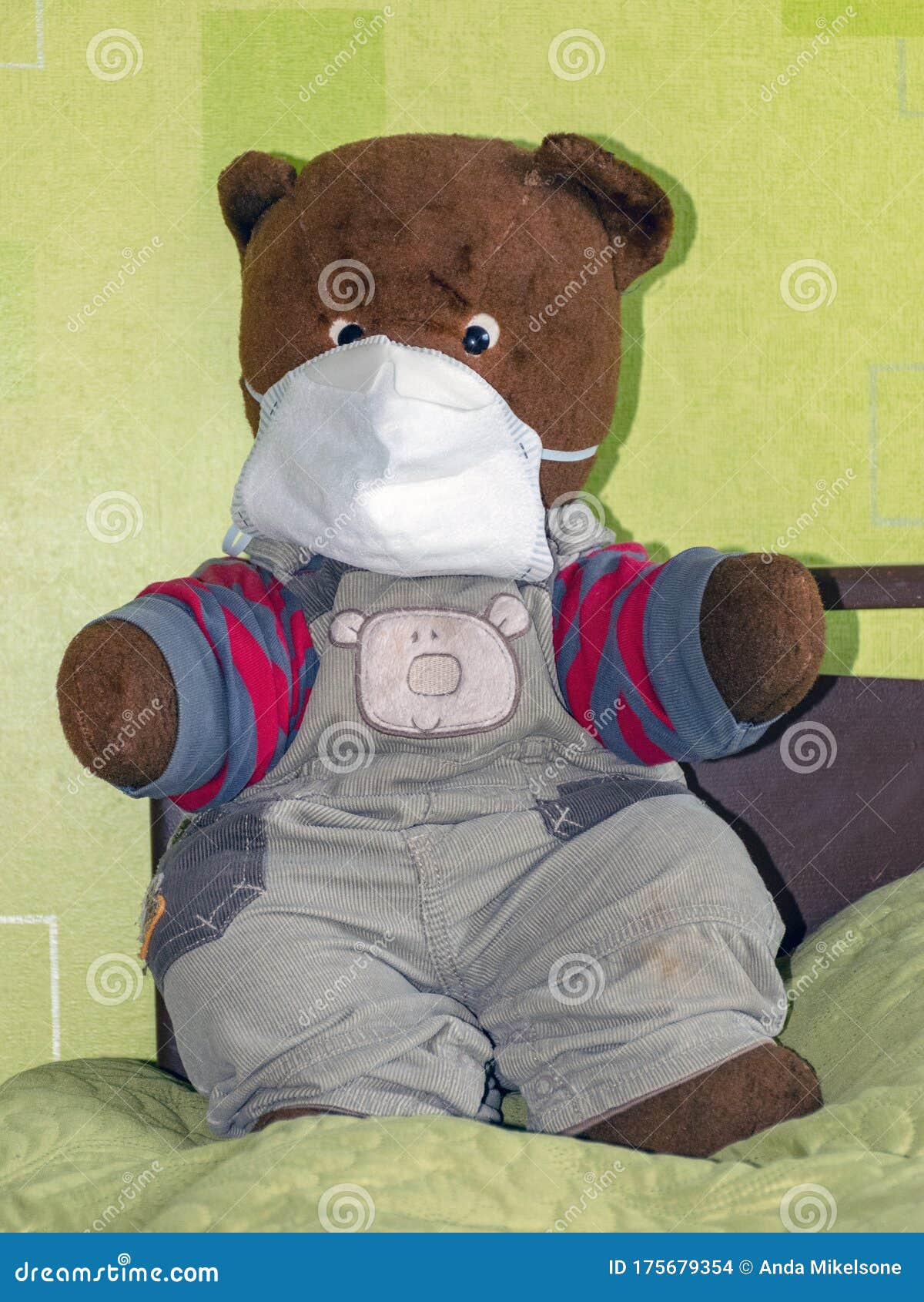 Picture With Old Teddy Bear Face Mask Stock Photo Image Of Mask