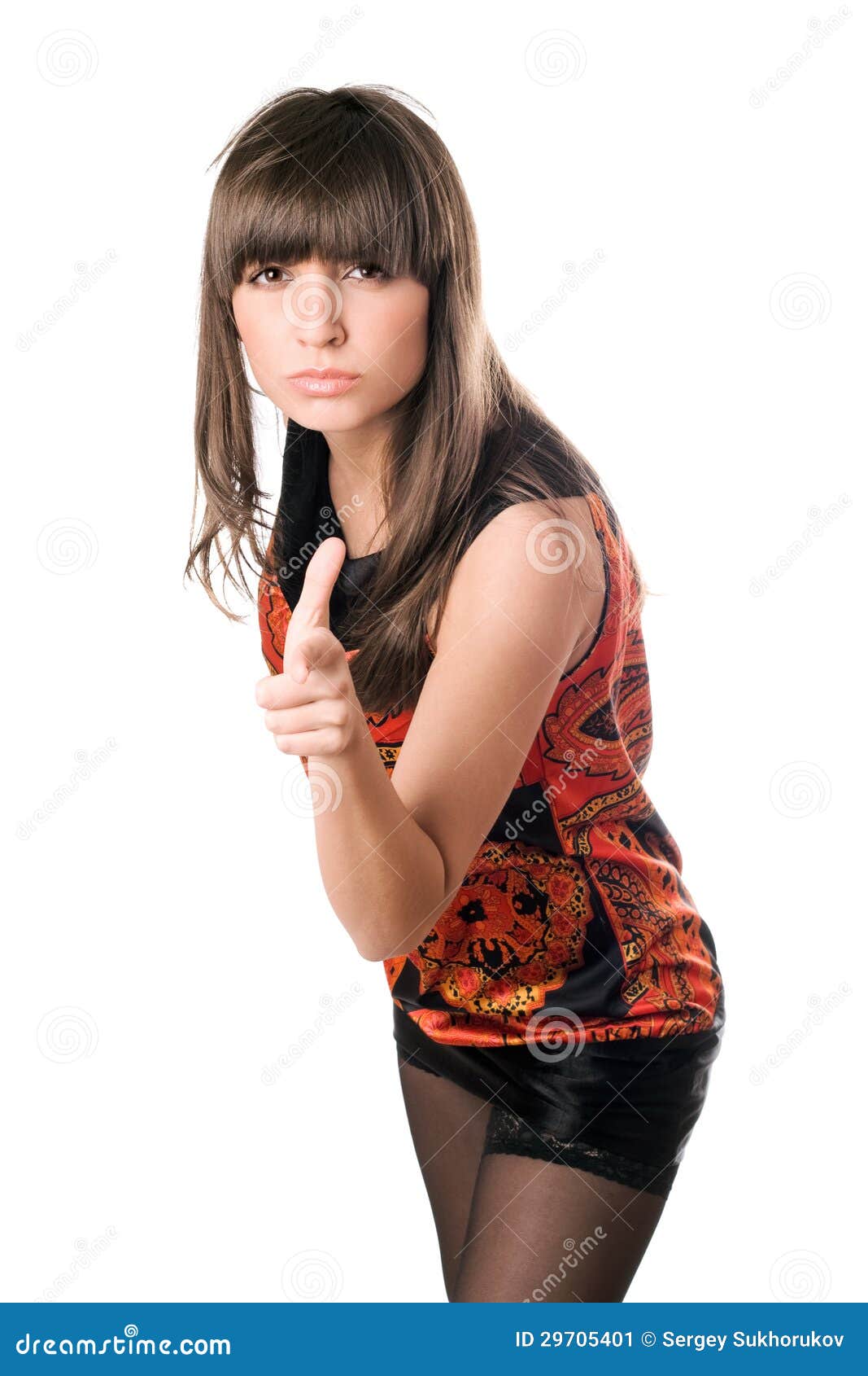 Pretty Brunette Pointing Her Finger Stock Image Image Of Face