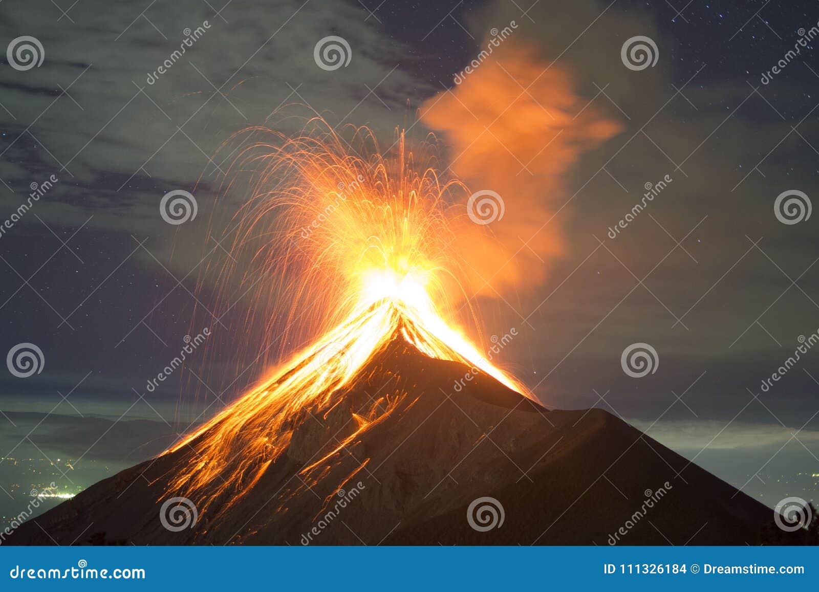 volcano fuego explosion in guatemala, captured from the top of the acatenango