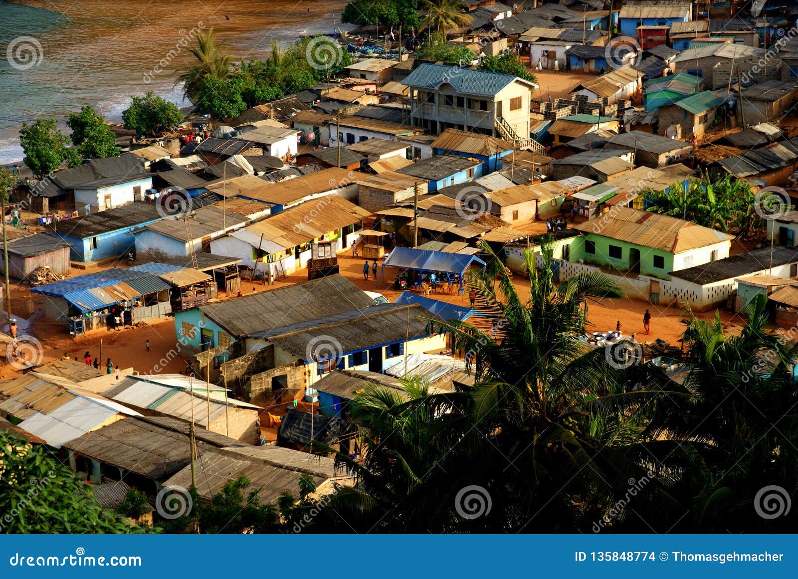 Aerial View Of The Small Fishing Village `butre` In Ghana 2018 Stock