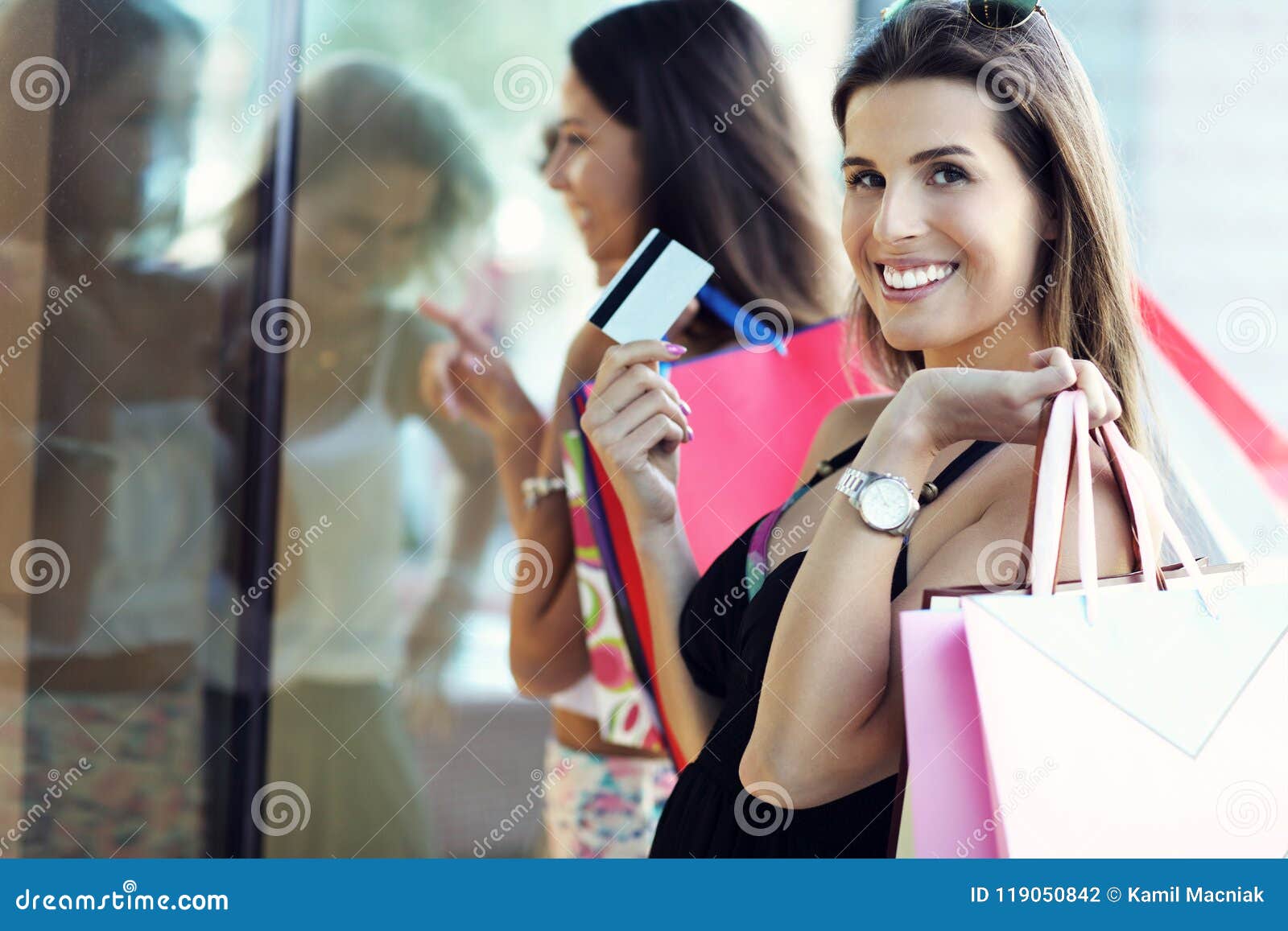 Happy Girl Friends Shopping in Mall Stock Photo - Image of shopping ...