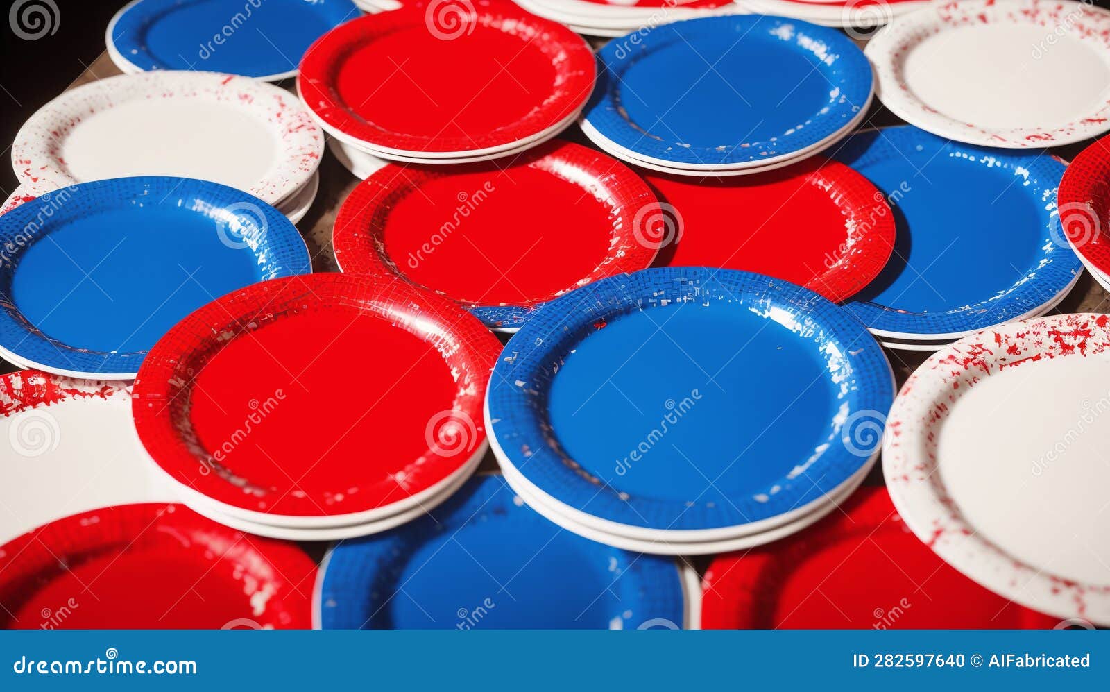 A Picture of a Uniquely Captivating Array of Red, White and Blue Plates