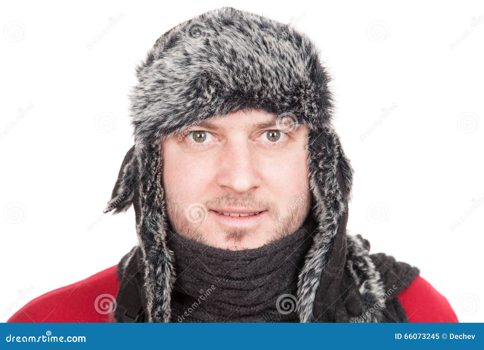 Picture of a Young Man Dressed in Winter Hat Smiling, Isolated Stock