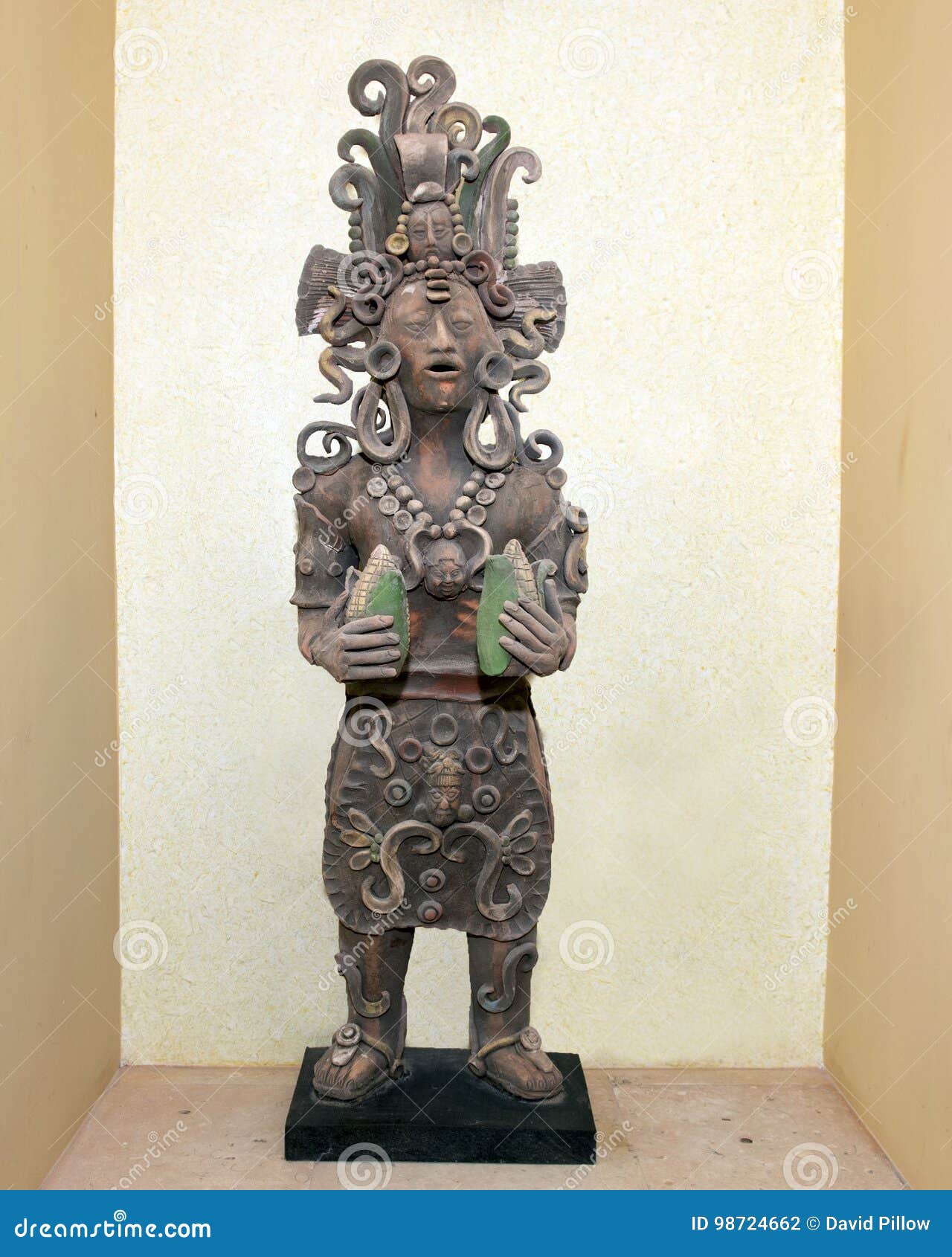 Clay Statue Ancient Mayan Holding Corn Stock Photo Image of headress