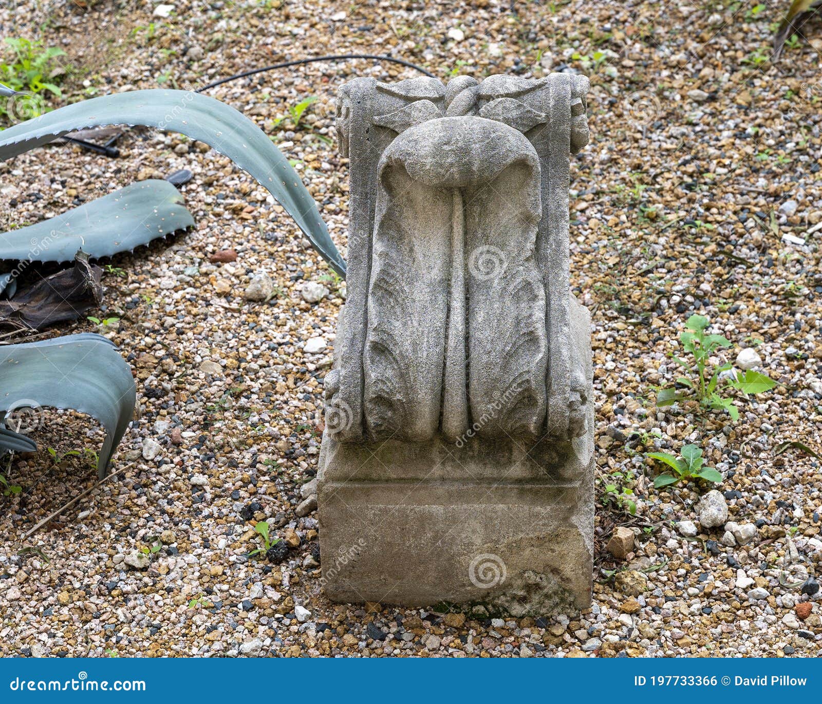 Decorative Ancient Stone Carving from Unknown Building on the Ground in