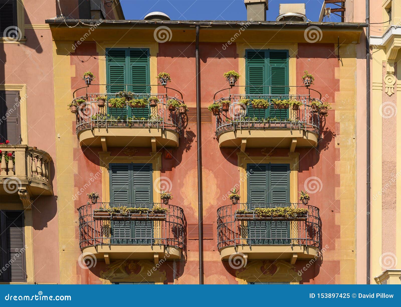 terraces on painted residences along the promenade of santa margherita ligure, italy