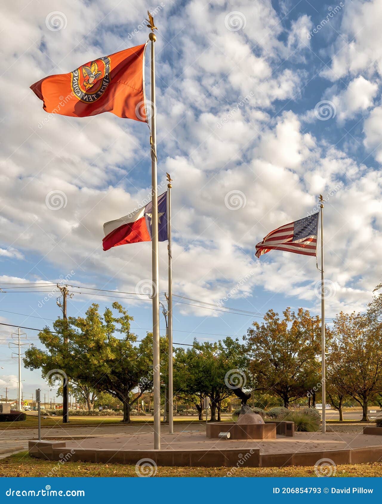 Flags Flying at Eagle Plaza Outside the John D. Murchison Scouting