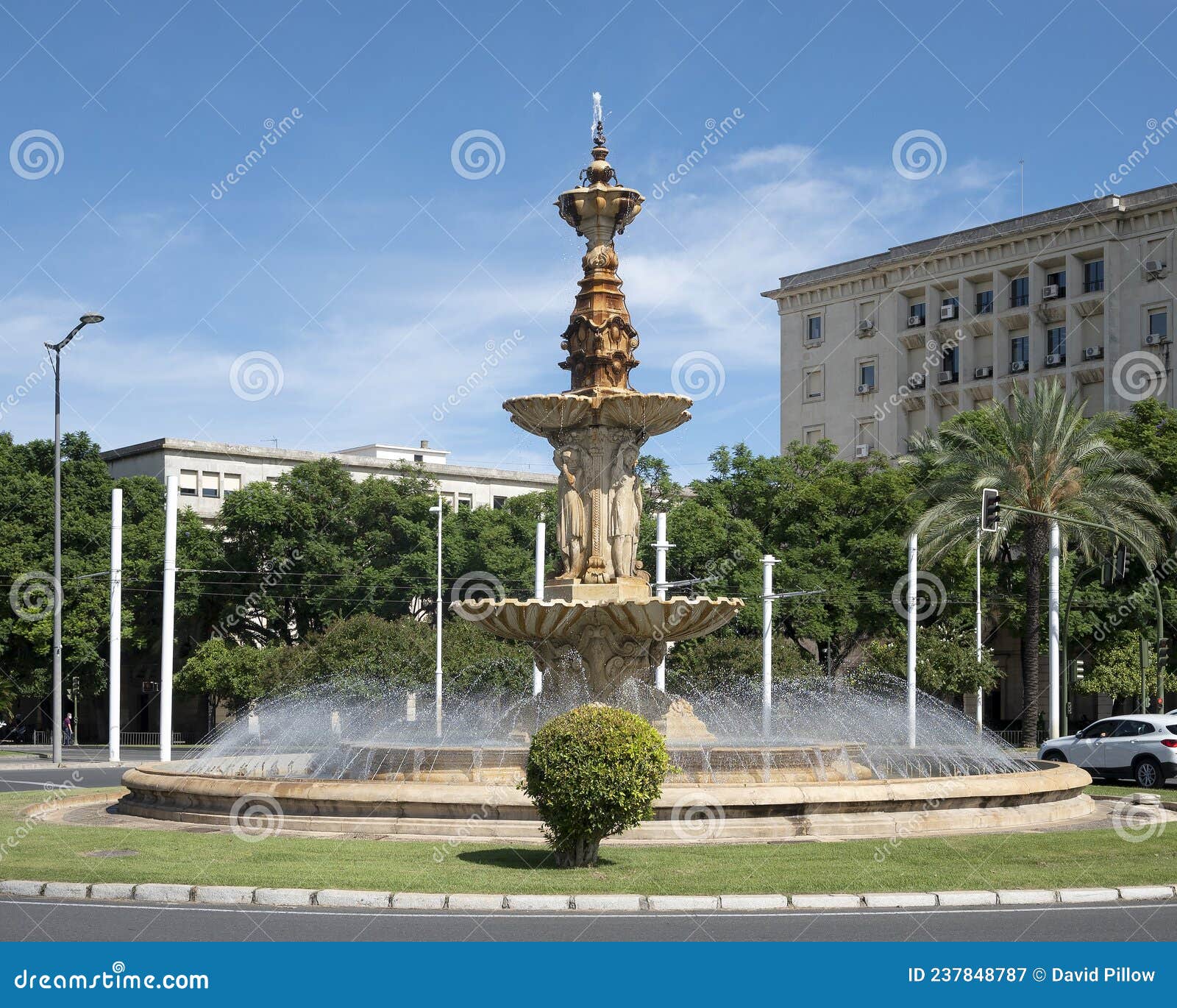 fountain of the four seasons by manuel delgado brackembury in 1929, on a roundabout in serville, andalusia, spain.