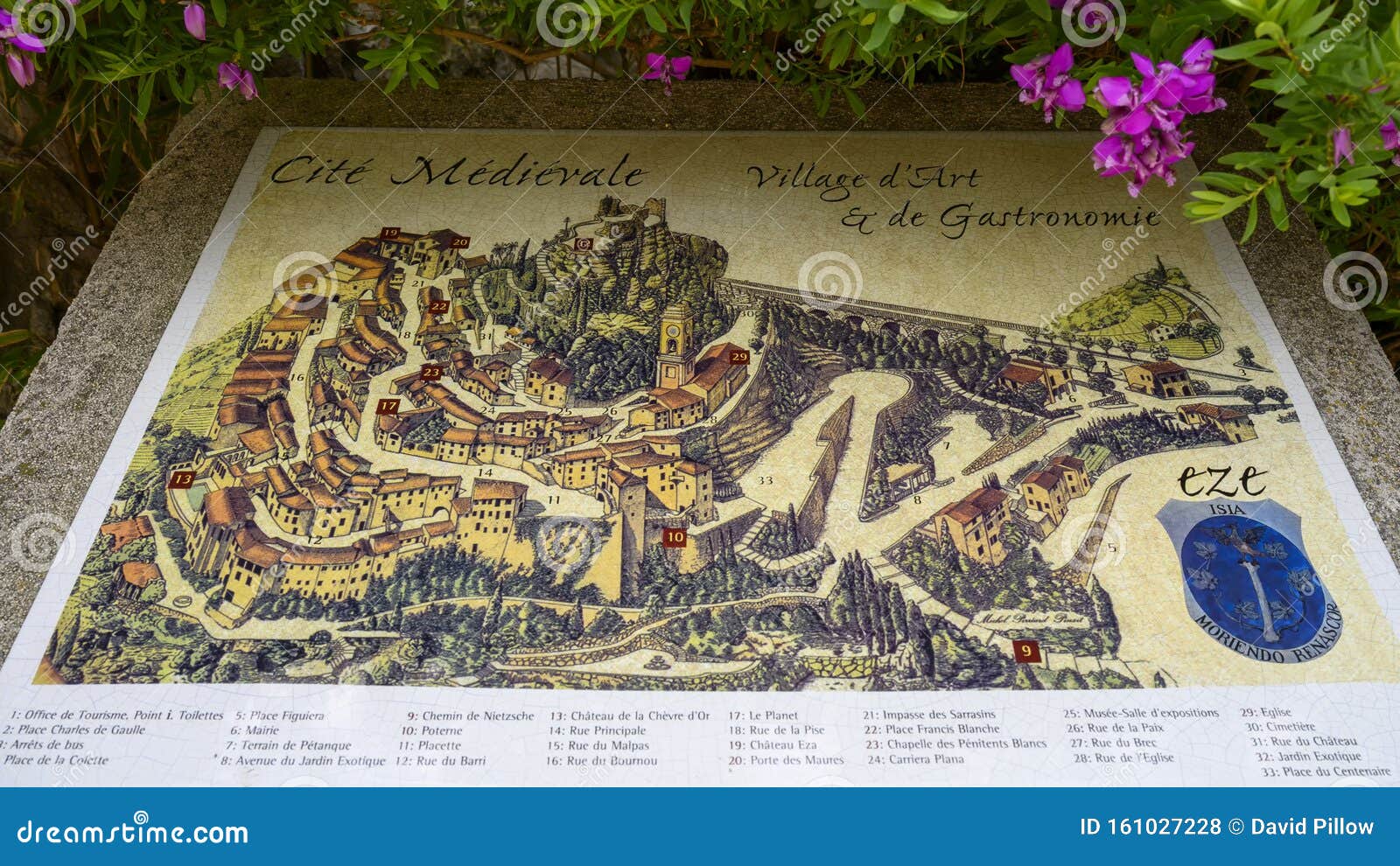 Picture Map of Eze Painted on Stone in Eze, France Editorial Stock Photo - Image of french 