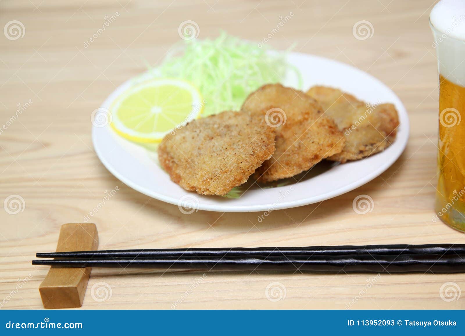 Pork cutlet on a dish stock image. Image of food, delicious 113952093