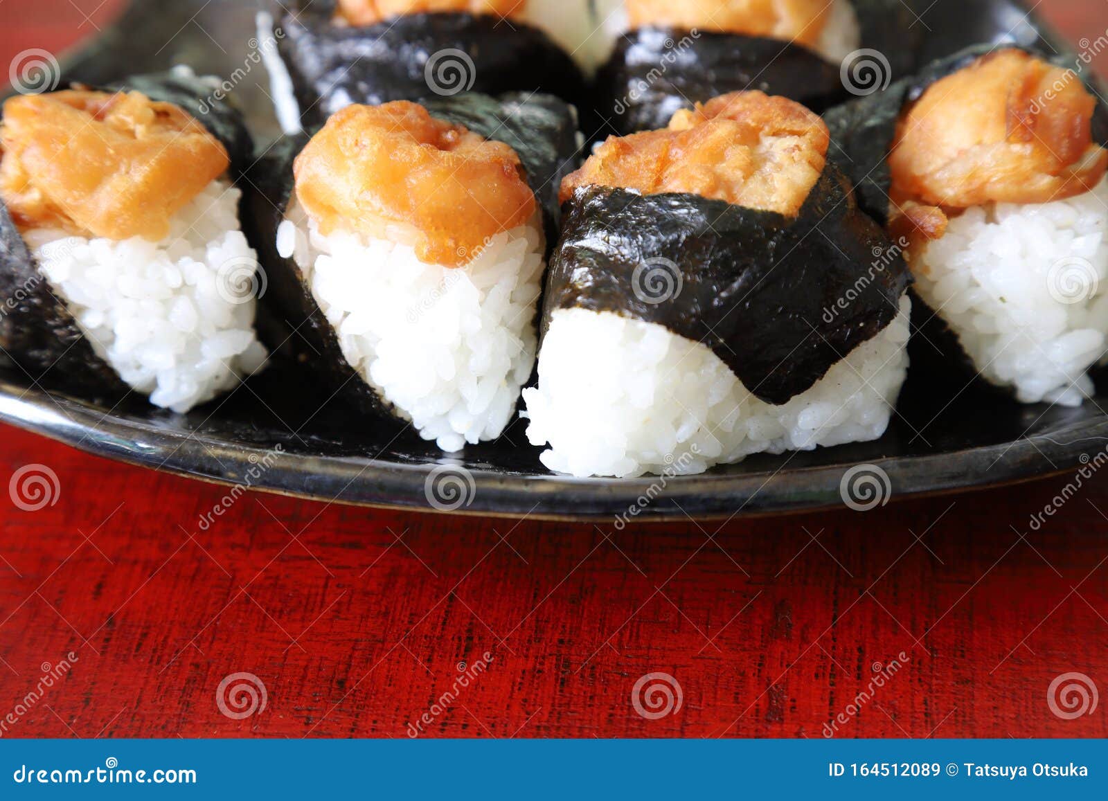 Shrimp Tempura Rice Balls on the Dish Stock Image Image of lacquered