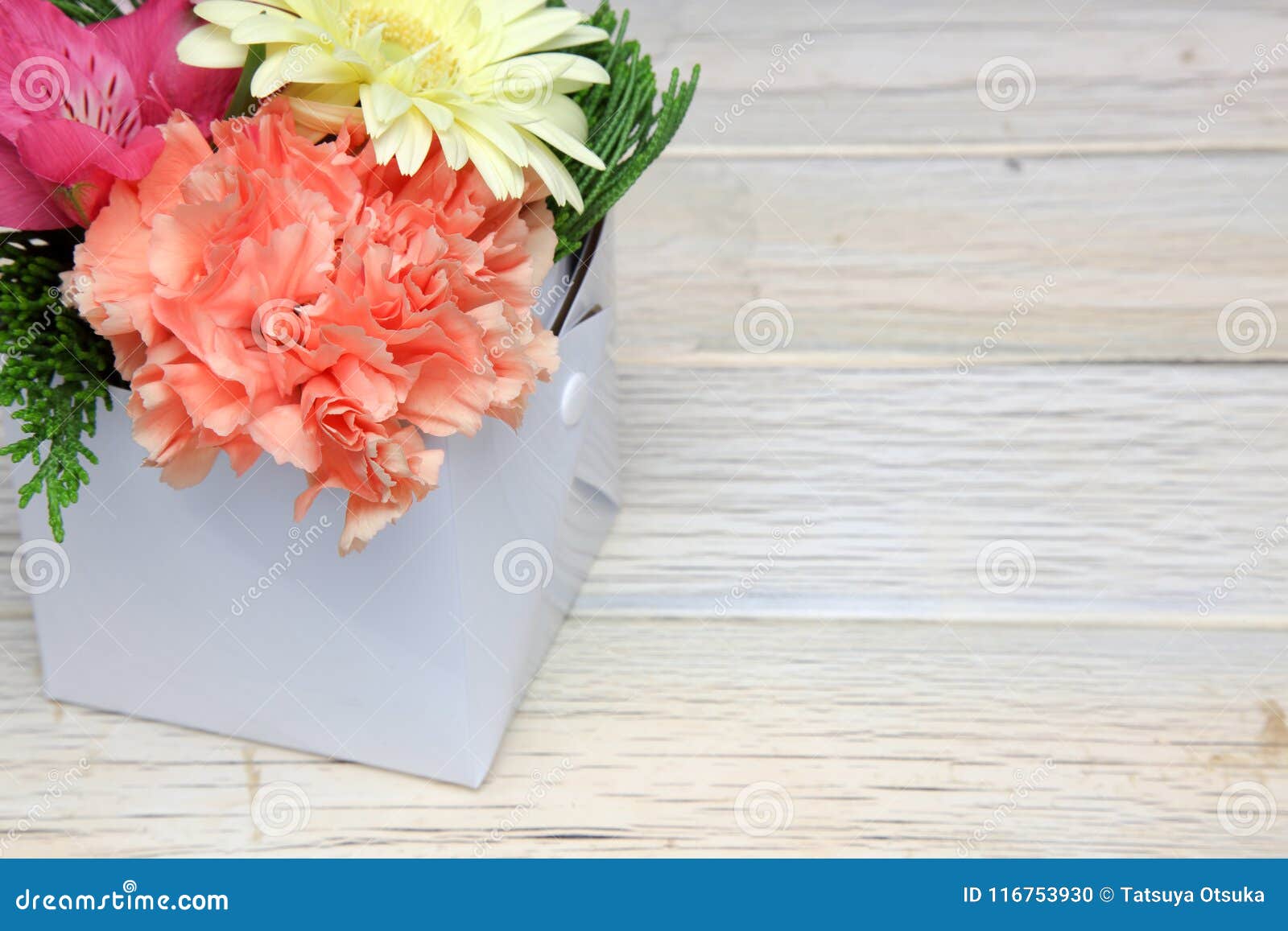 Various Kind of Flowers in a Box Stock Photo Image of gift, wooden