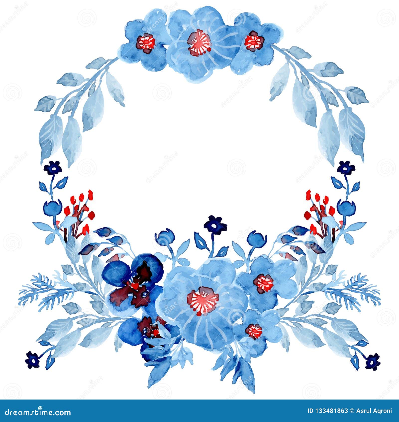 Blue Watercolor Flowers Wreath Frame Stock Illustration Illustration Of Banner Orange