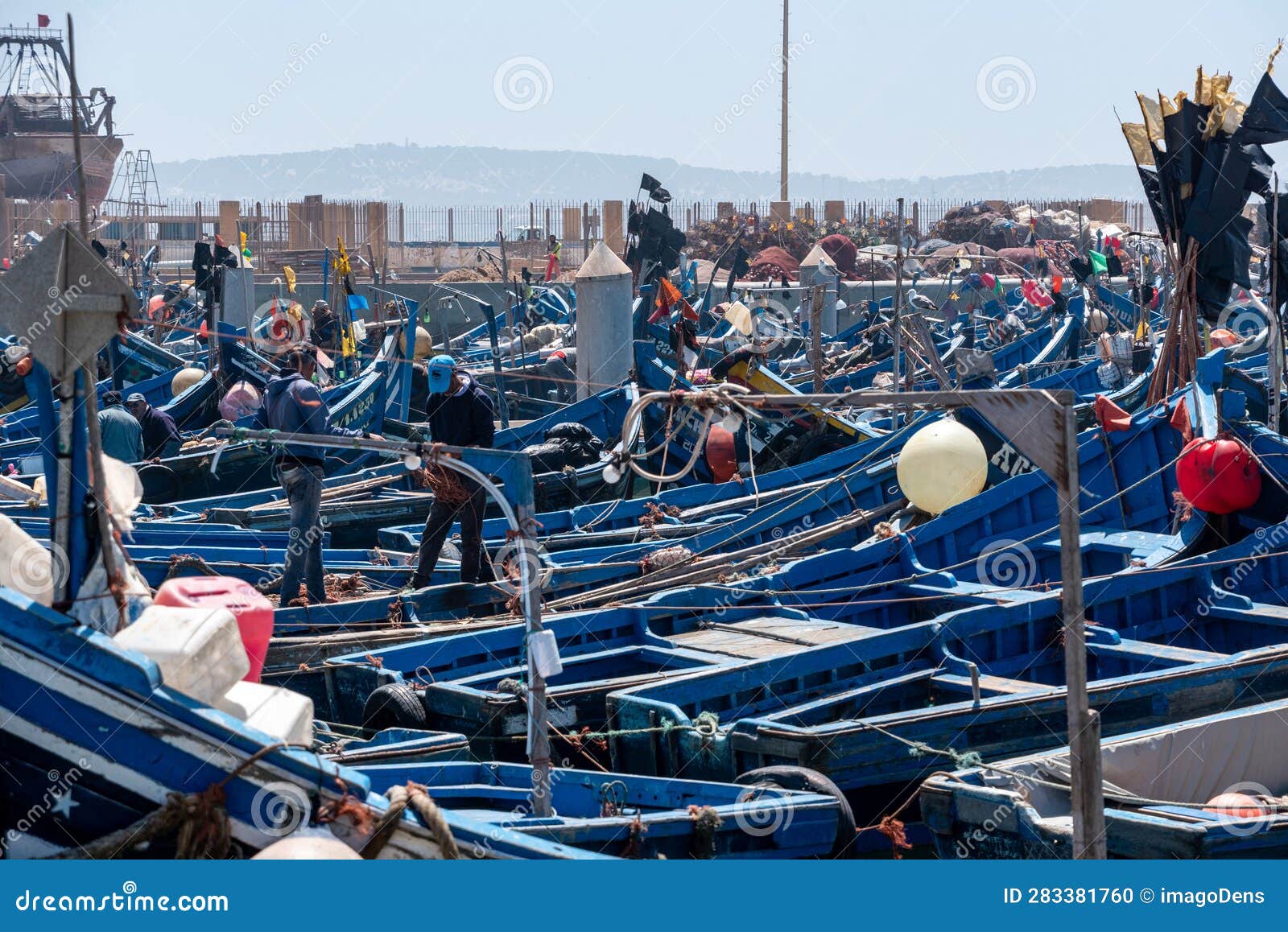 picturesque fisher boats at the harbor of essaouira in morocco