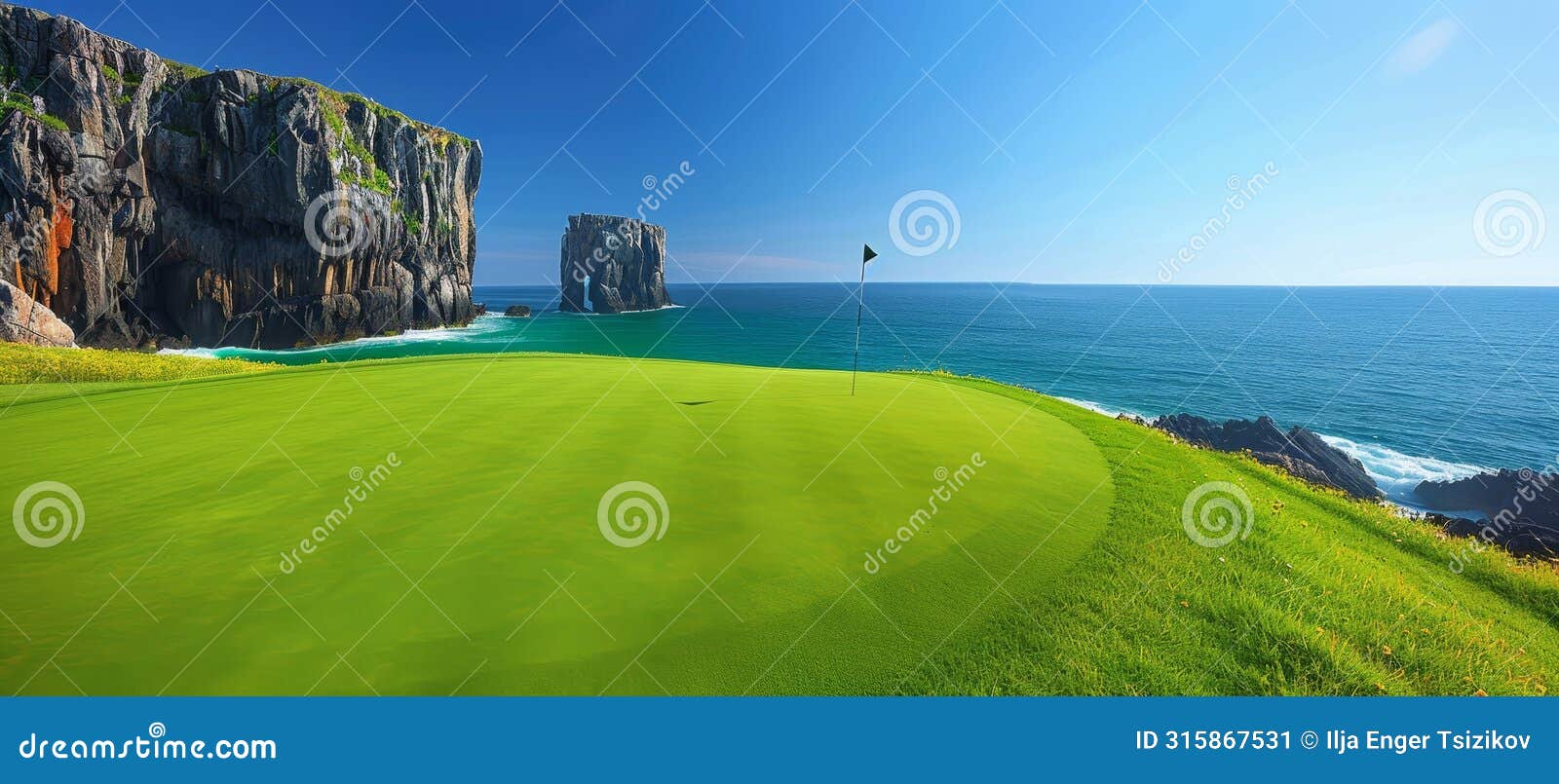 picturesque golf course on white cliffs with ocean vistas and distinctive rock arches