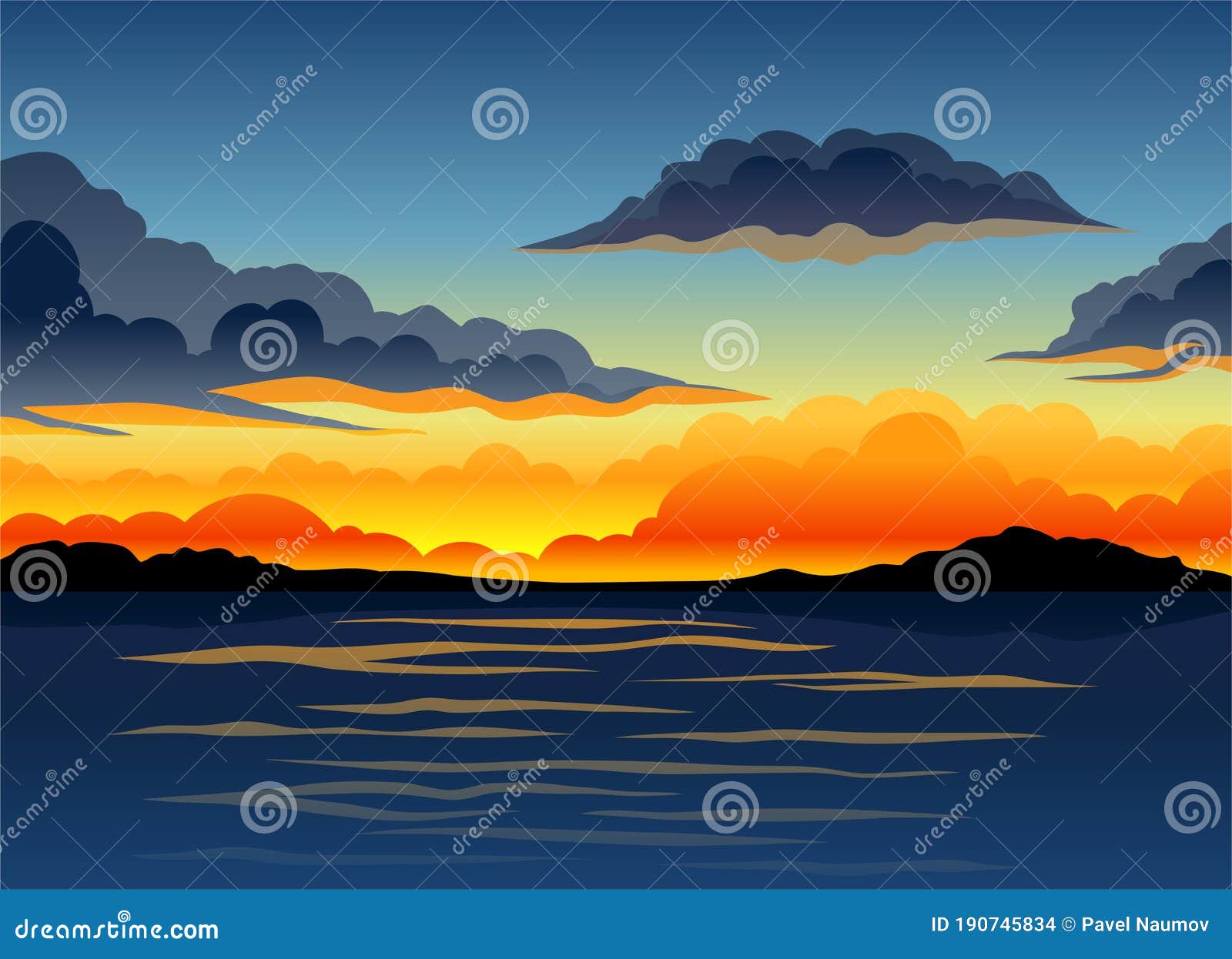 picturesque nature landscape with sunset and water view  