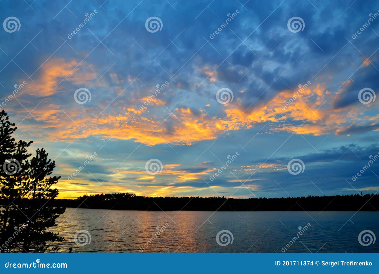 picturesque northern sunset. keret lake, north karelia, russia
