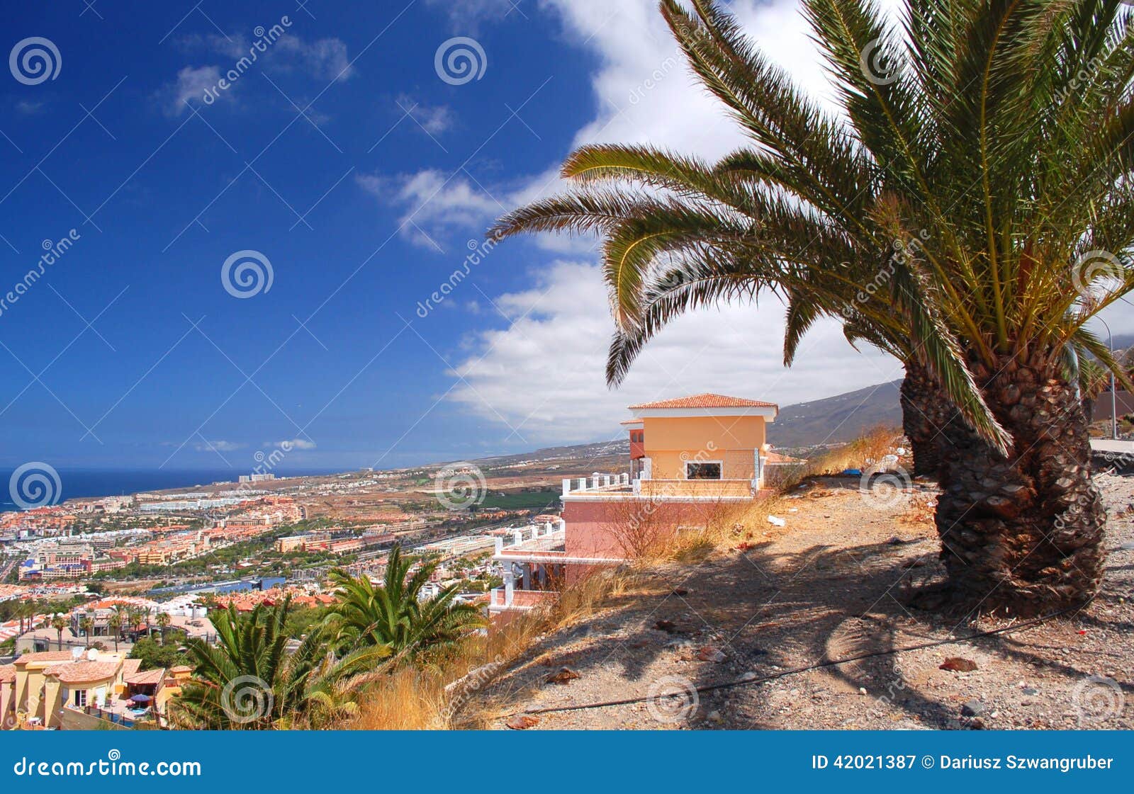 picturesque outstanding landscape of beautiful resort playa de las americas on tenerife, spain