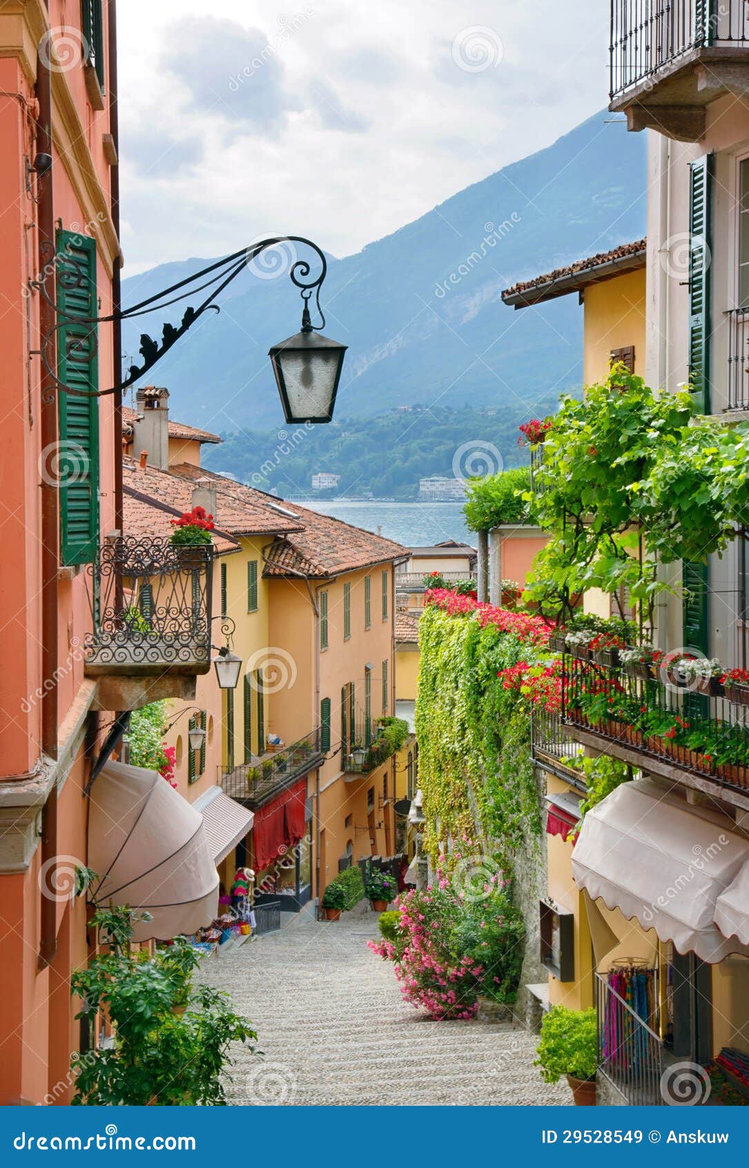 picturesque small town street view in lake como italy