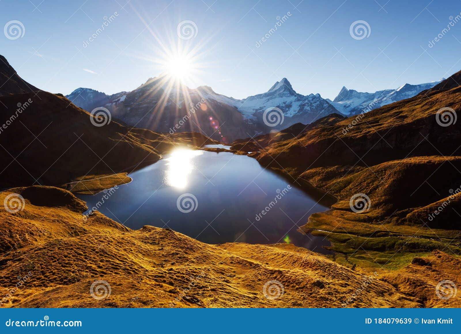 Picturesque View On Bachalpsee Lake In Swiss Alps Mountains Stock Image