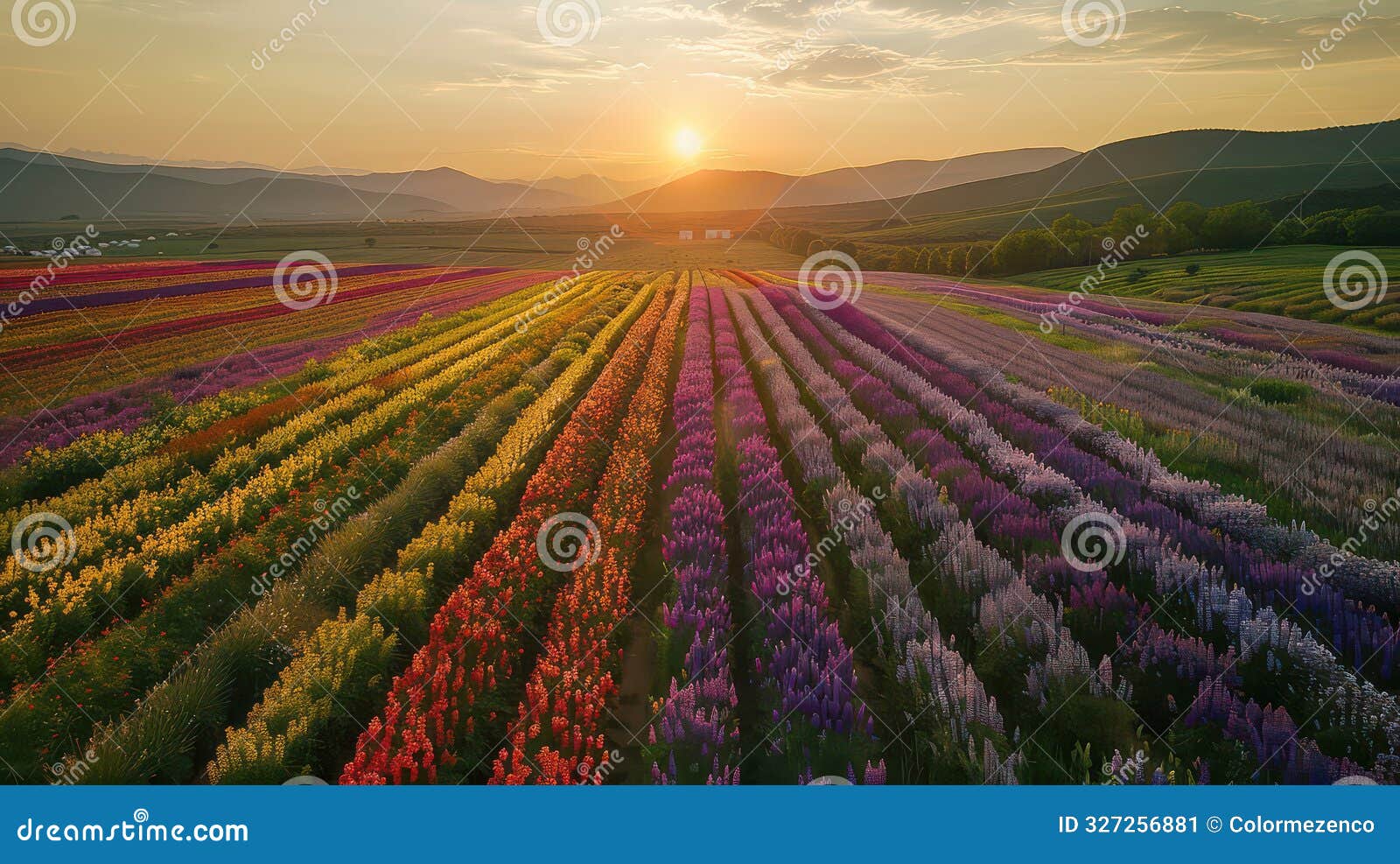 expansive flower fields in blooming season