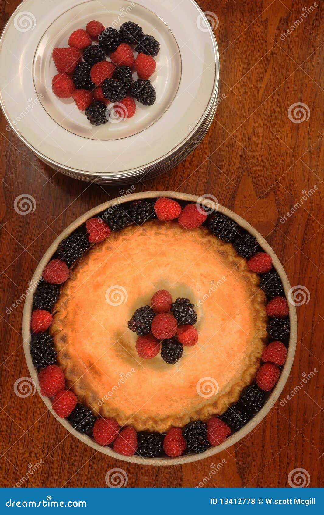 Pie with berry garnish stock photo. Image of blackberries 13412778