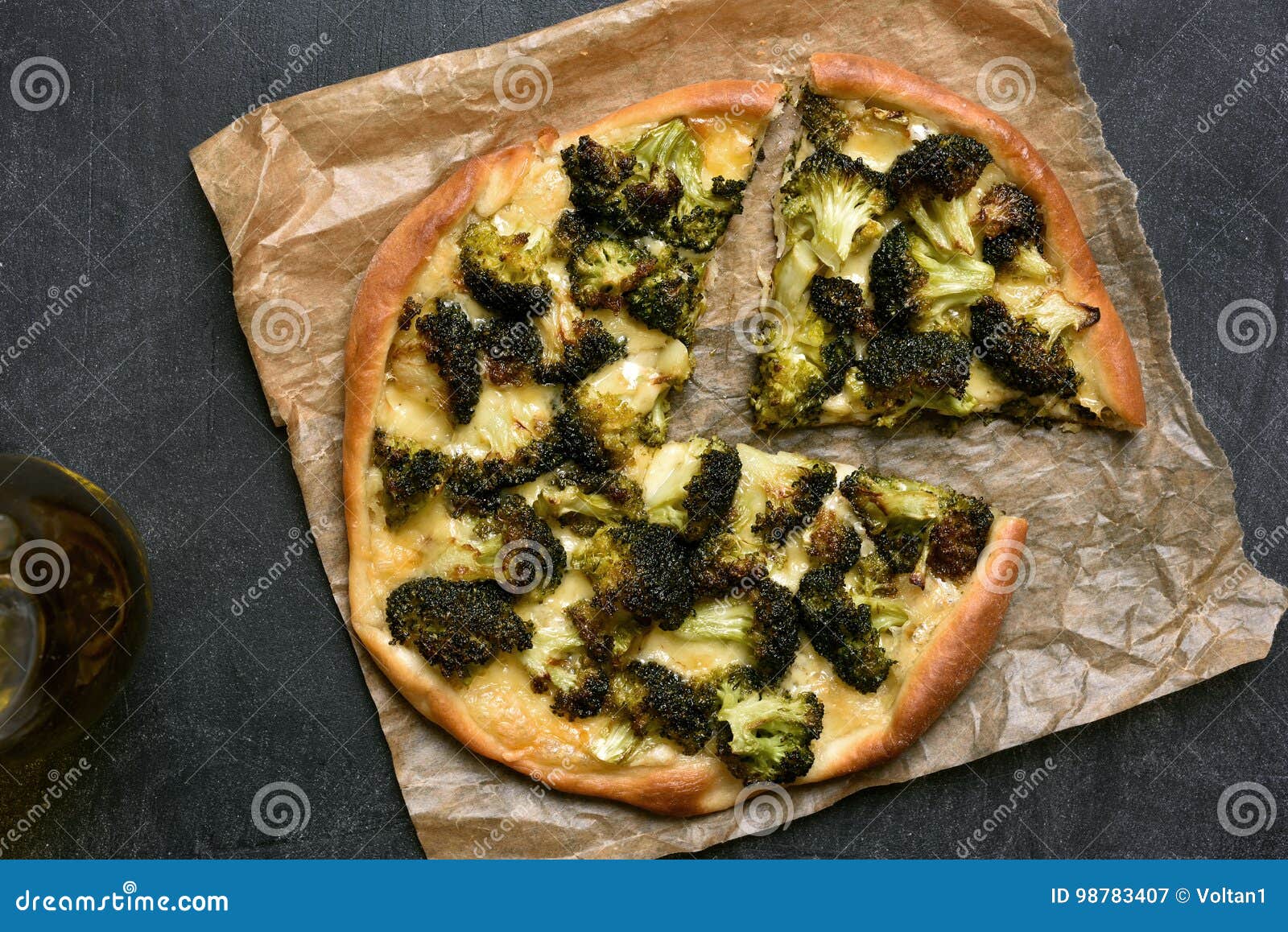 Pie with Broccoli and Cheese, Top View Stock Image Image of close