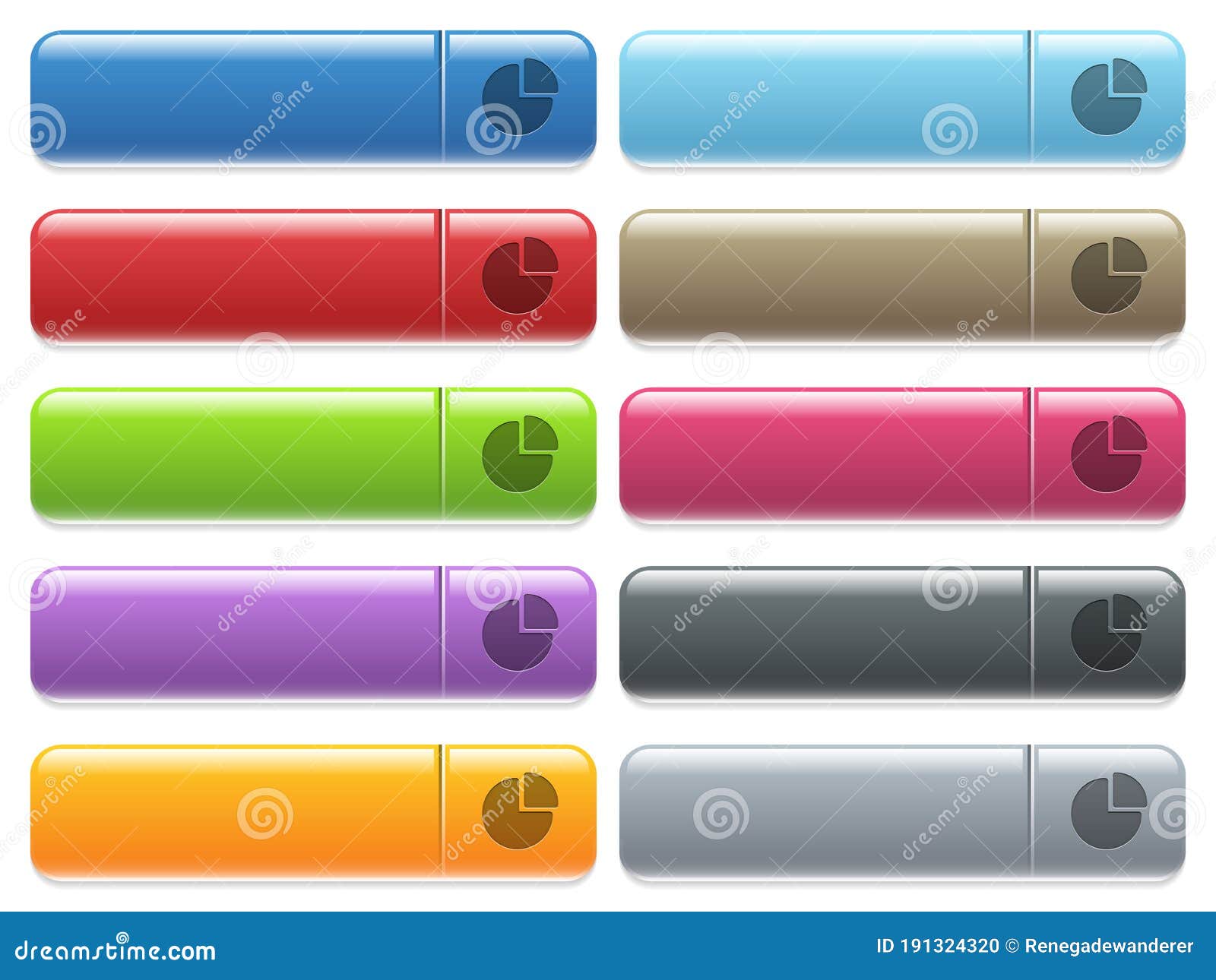 Pie Chart Icons on Color Glossy, Rectangular Menu Button Stock Vector
