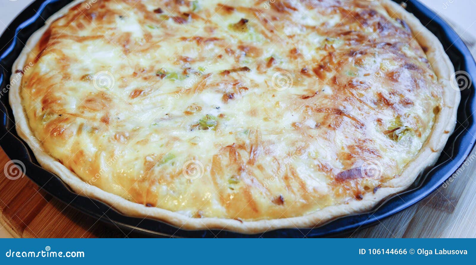 Pie Quiche with Leeks, Bacon and Cream. Stock Photo Image of onion