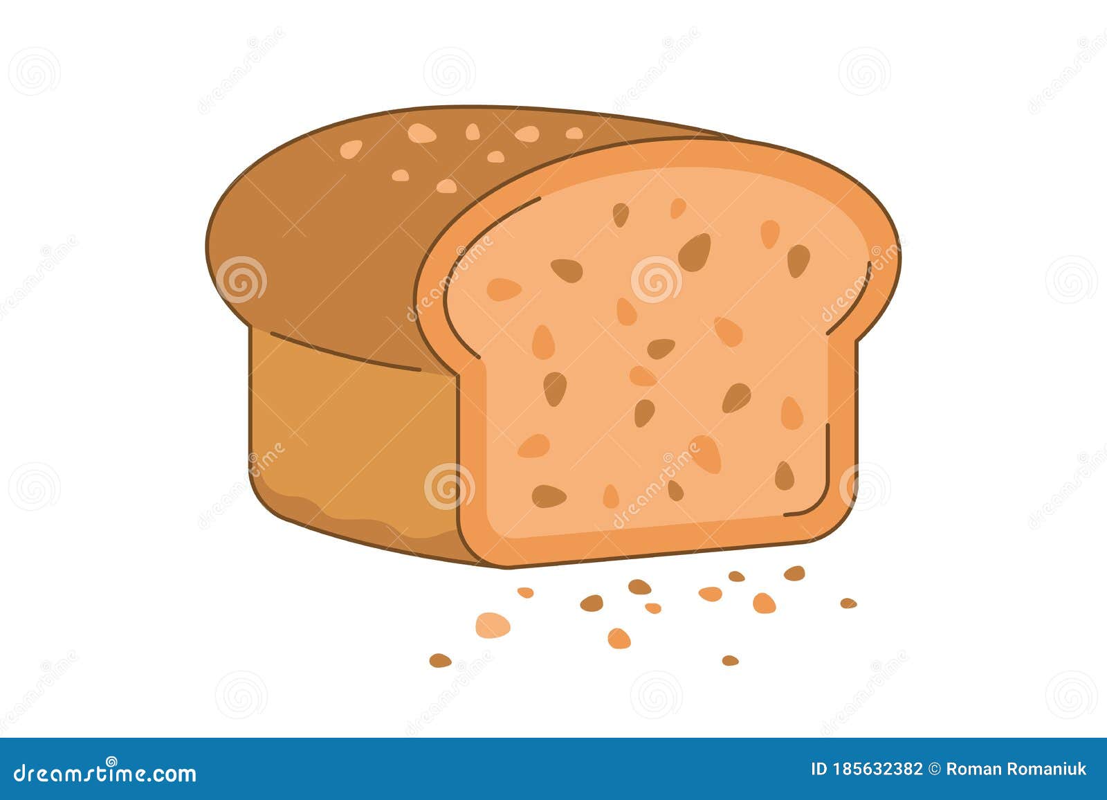 Piece of Bread with Bread Crumbs. Cartoon Vector Illustration. May Use for  Sticker or Web Application Stock Vector - Illustration of flat, meal:  185632382