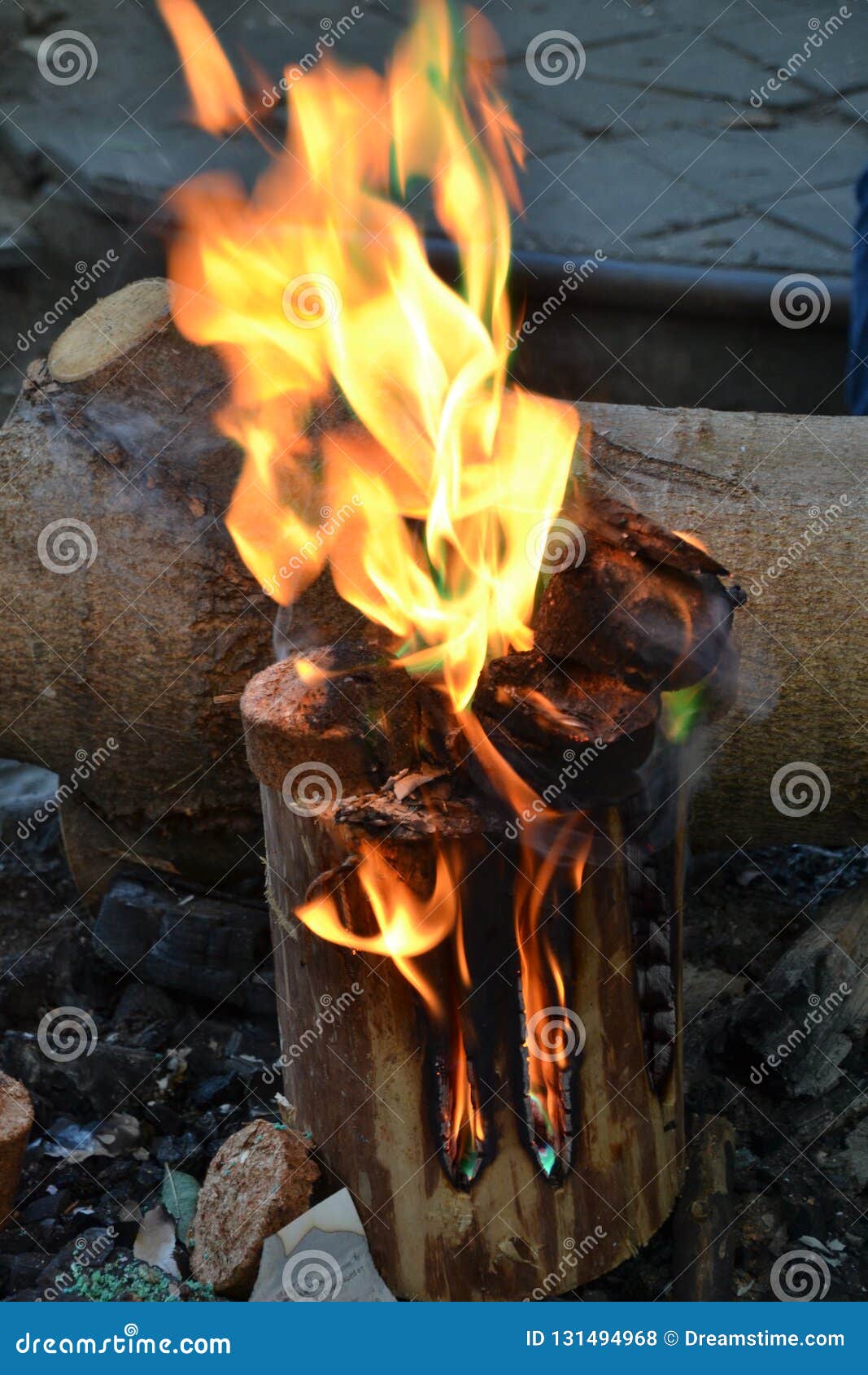 A piece of burning wood stock photo. Image of colorfull - 131494968