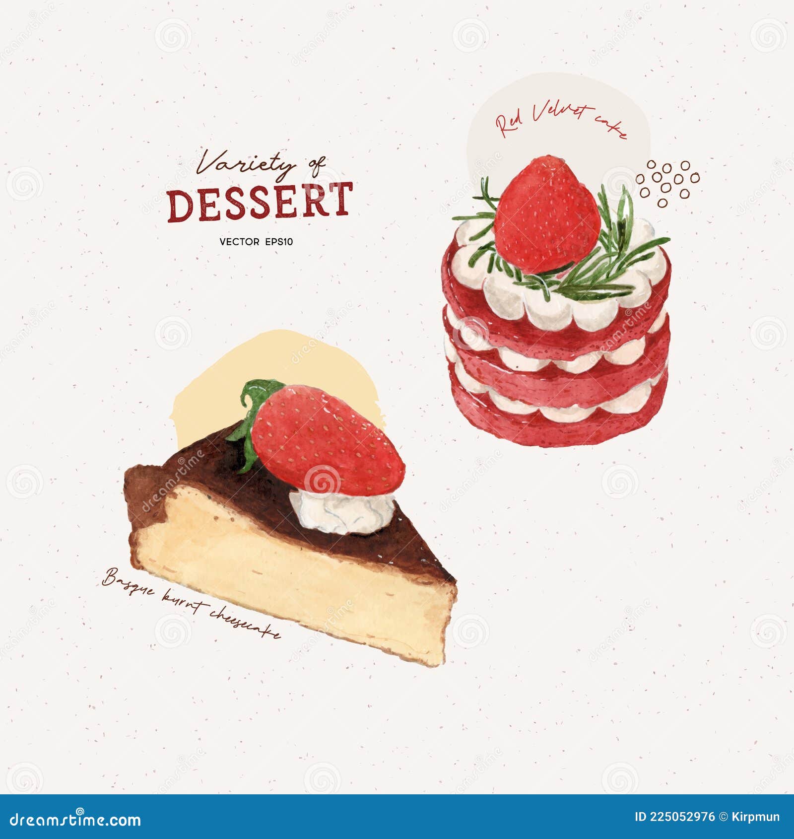 Piece of Cake, Basque Cheese Cake and Red Velvet Cake Stock Vector