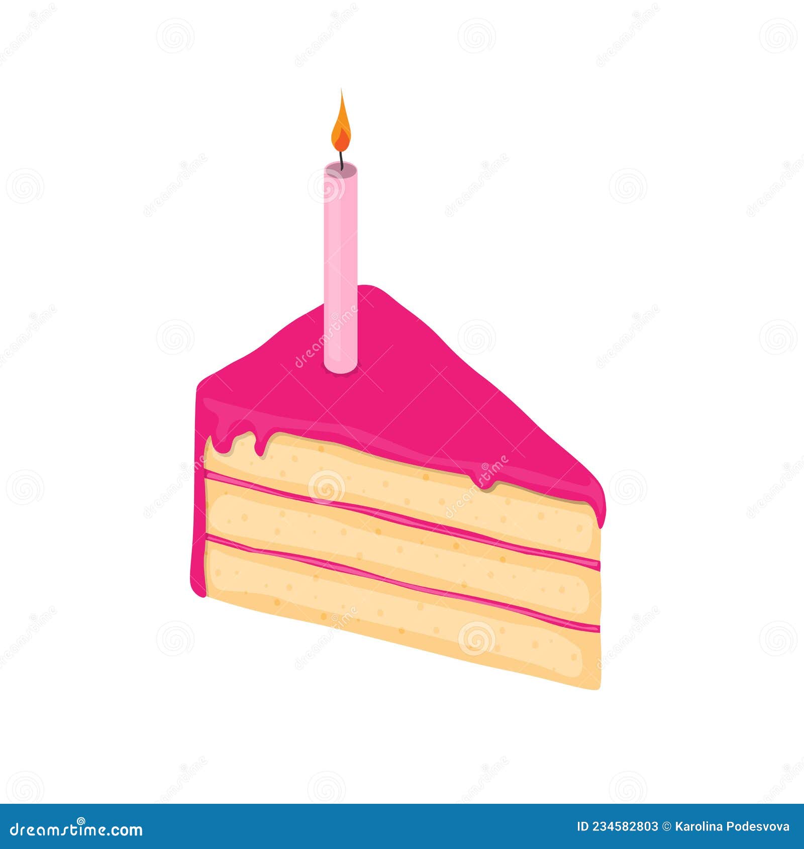 Piece of Cake for First Birthday with One Candle and Pink Icing. for Girls  Stock Vector - Illustration of cake, pink: 234582803