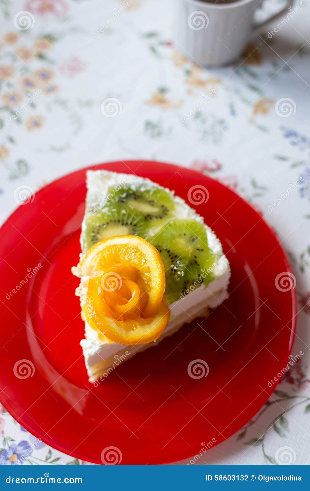 Piece of Cake with Yogurt and Fruit Stock Photo Image of food