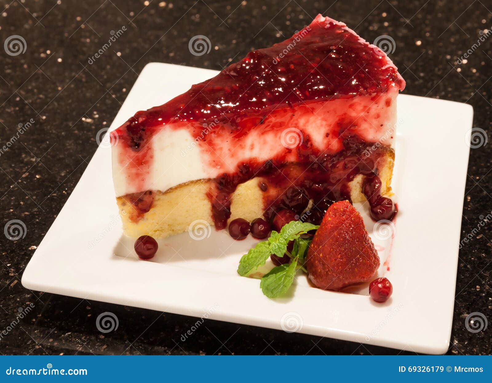 Piece of Cheesecake with Mixed Berries Sauce Served on White S Stock Image Image of cream