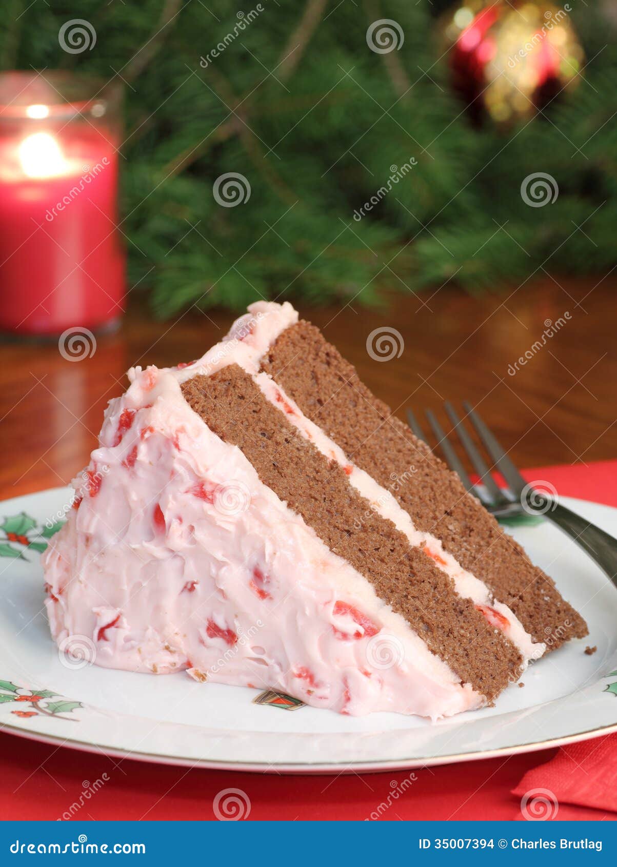 Piece of Cherry Christmas Cake Stock Photo Image of holiday, treat