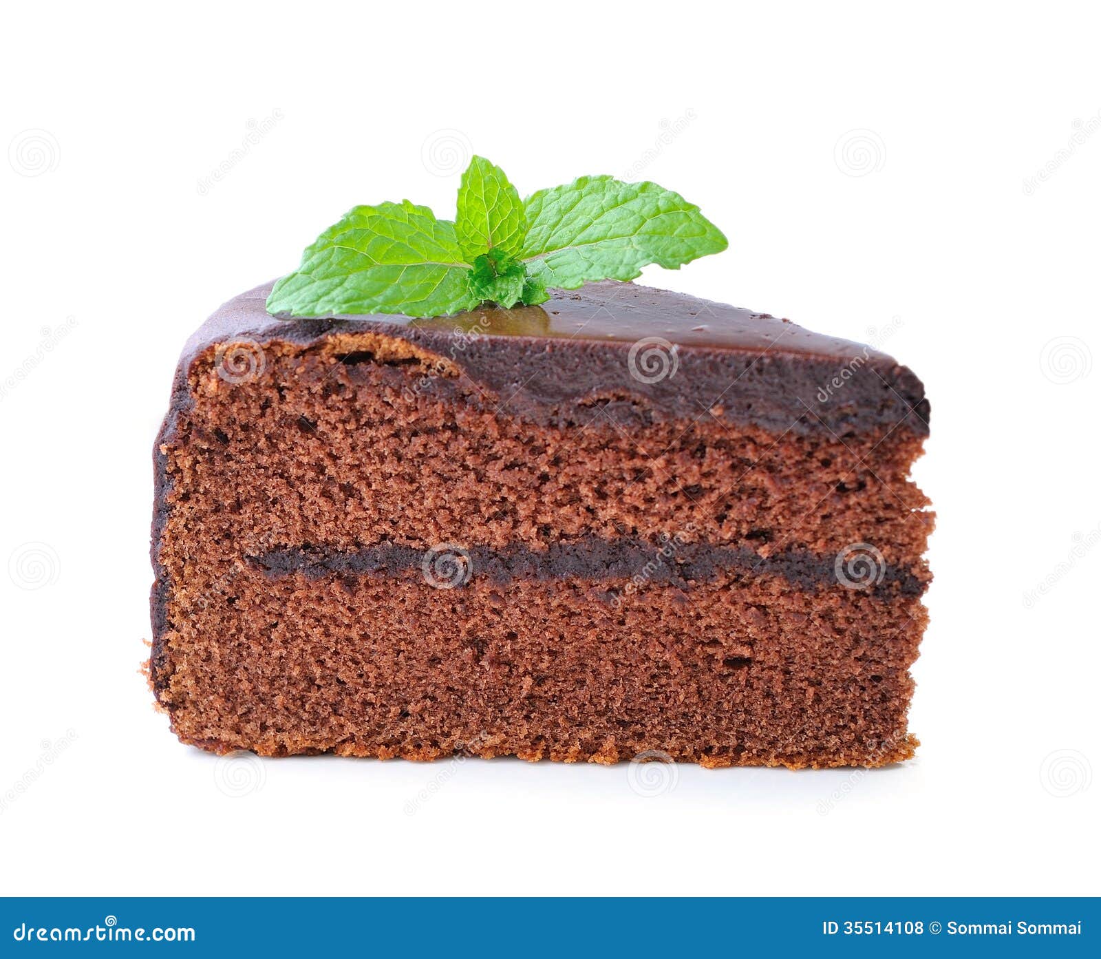 Piece of chocolate cake on white background