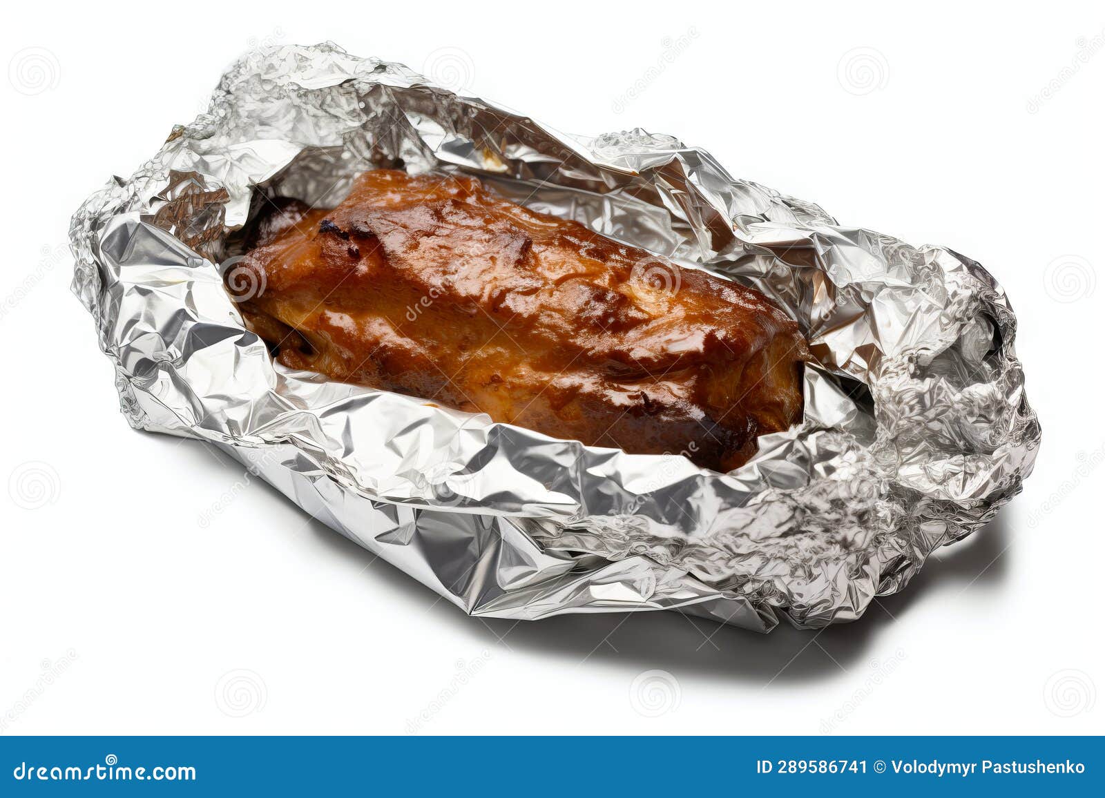 Piece of Meat is Wrapped in Foil on White Background. Generative AI