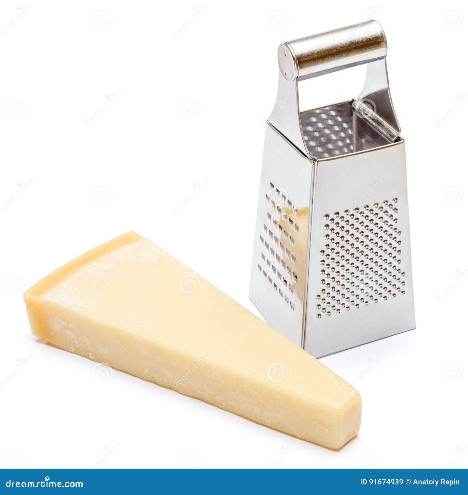 Piece Of Parmesan Cheese And Grater Isolated On White Background Stock