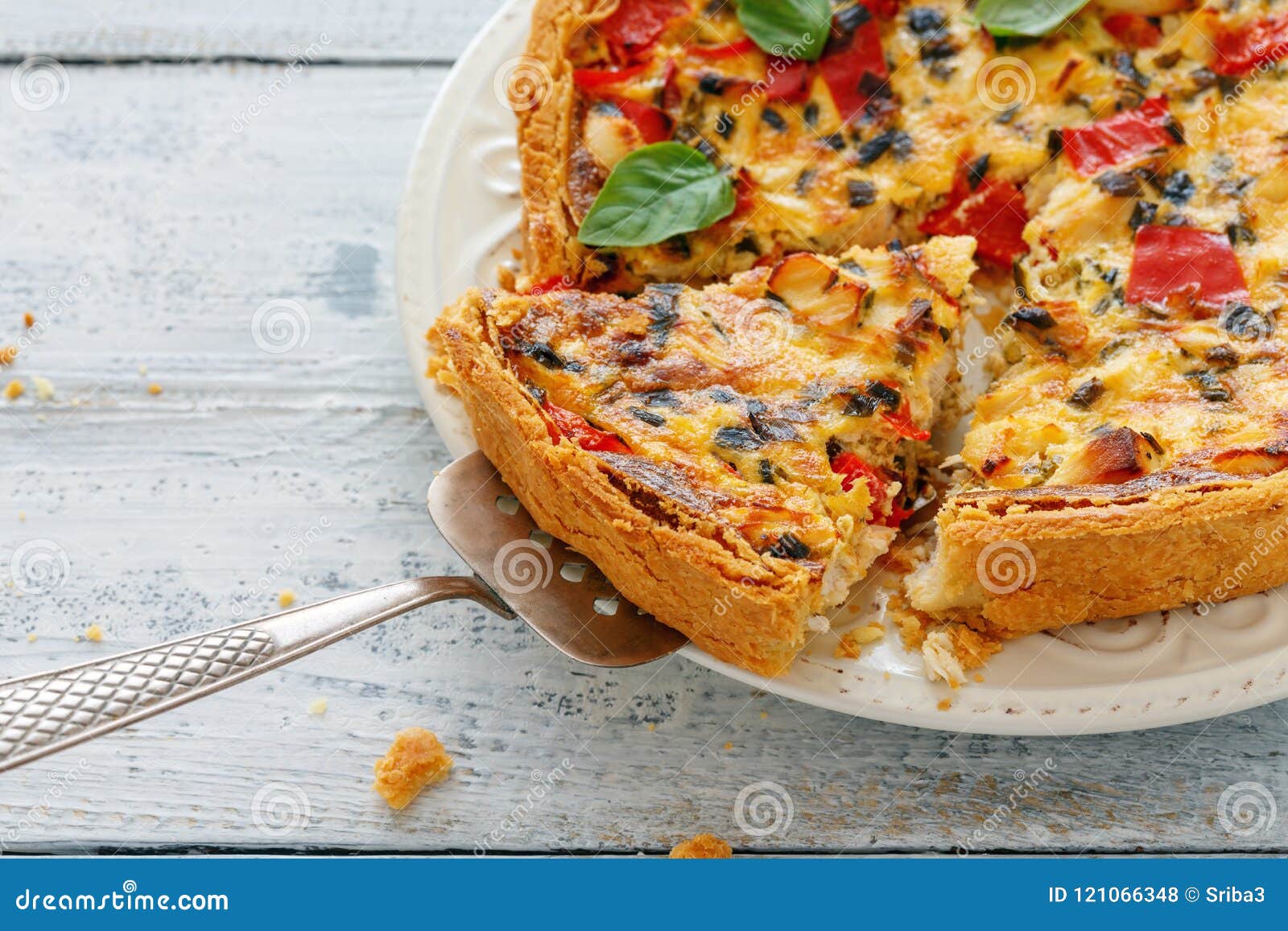 Quiche with Chicken, Onion and Red Sweet Pepper. Stock Photo - Image of ...