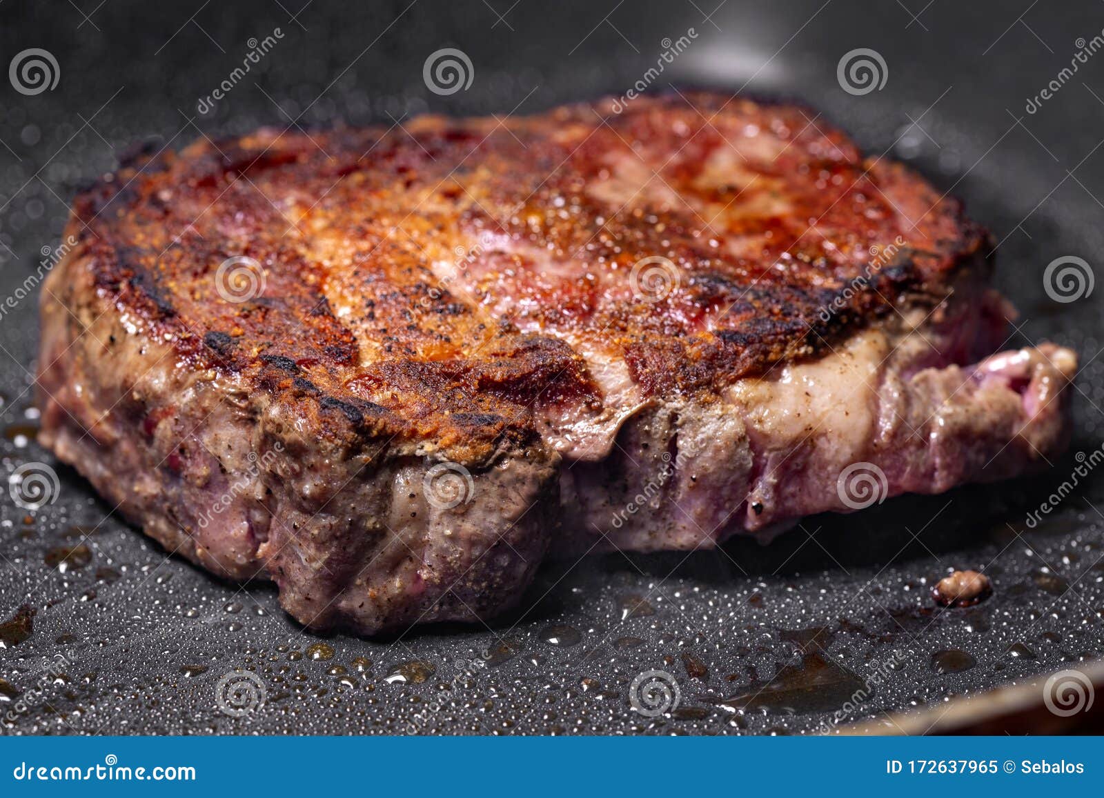 Piece of Ribeye Grilling on a Grill Pan Stock Image Image of grilled