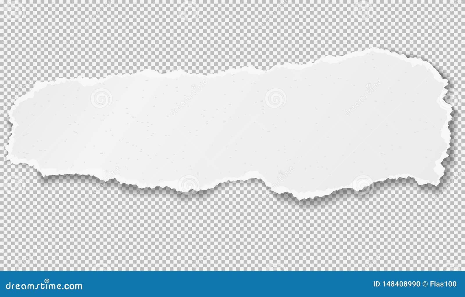Piece of Torn, Ripped Grainy White Paper Strip with Soft Shadow is on