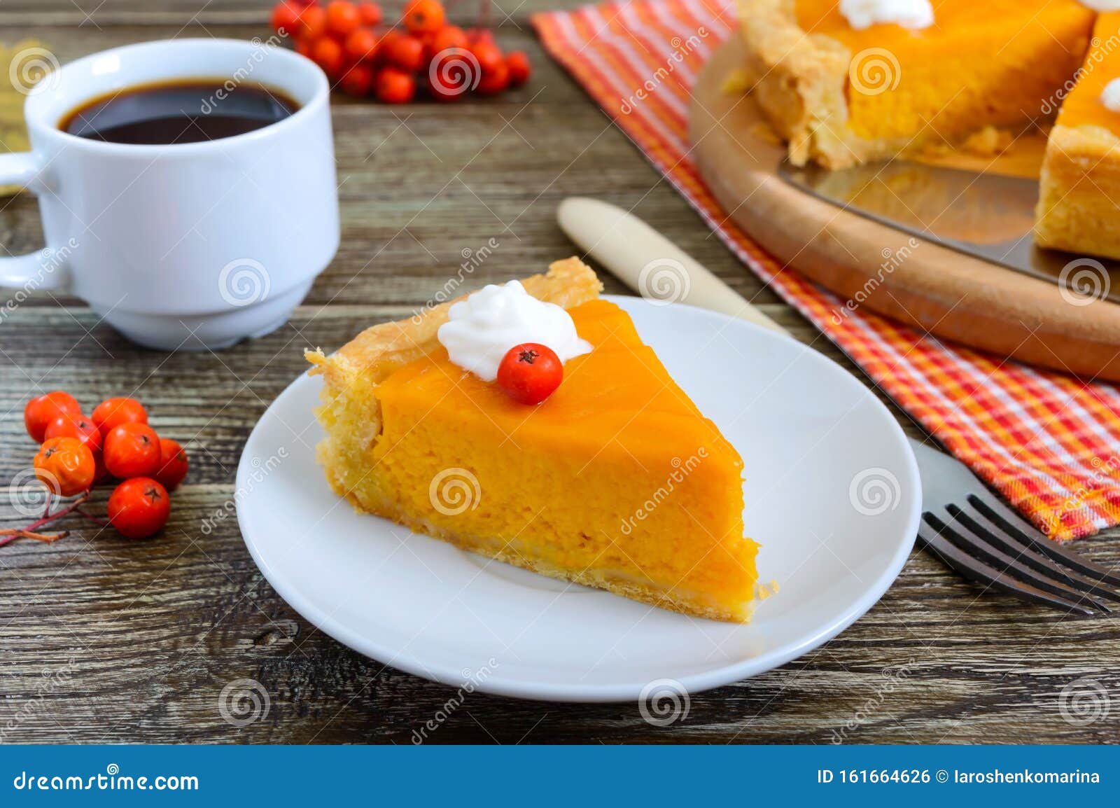 Piece Of Traditional Homemade Pumpkin Pie And A Cup Of ...